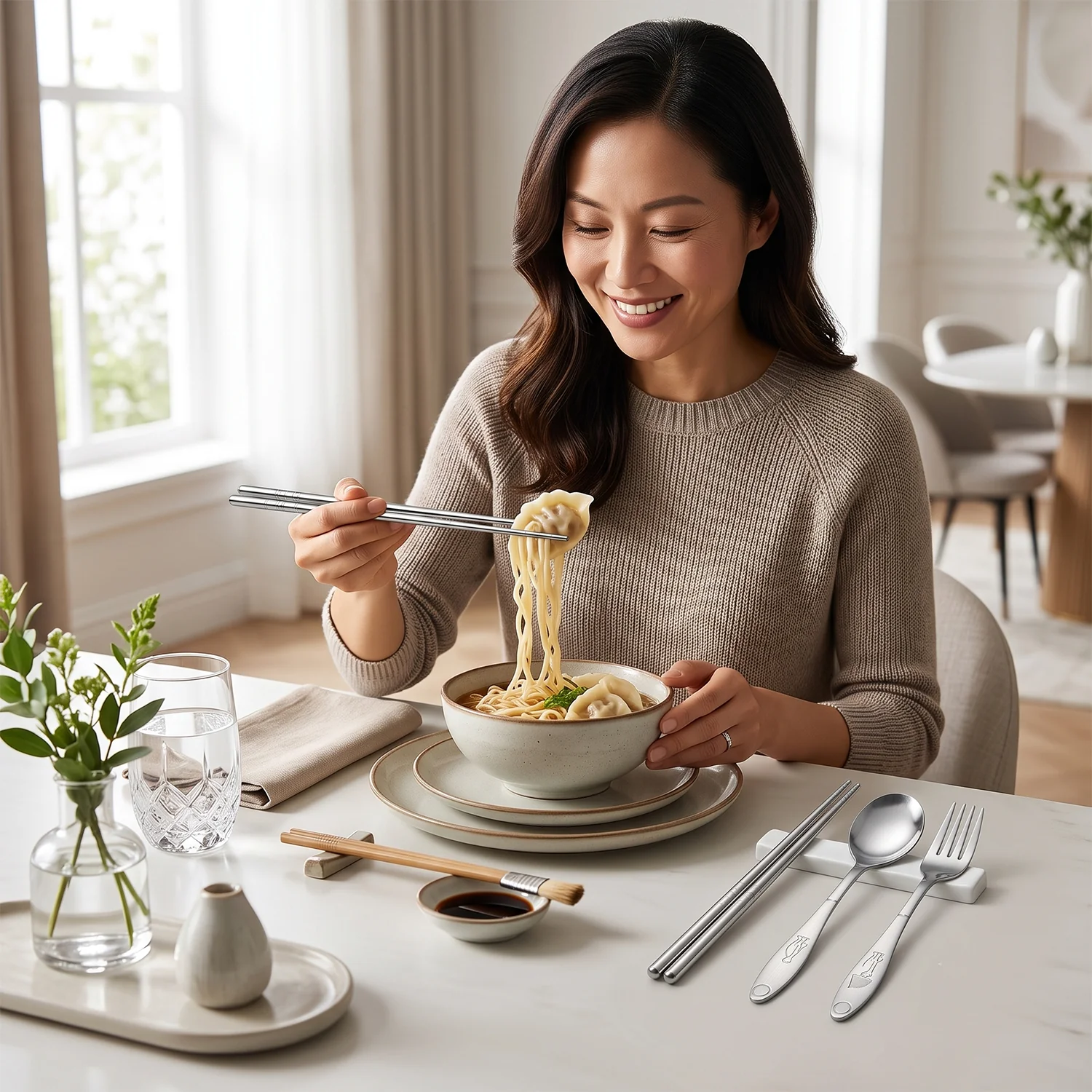 Portable Stainless Steel Cutlery Set Spoon Fork Chopsticks with Pouch (4 Pc Set) - Image 4