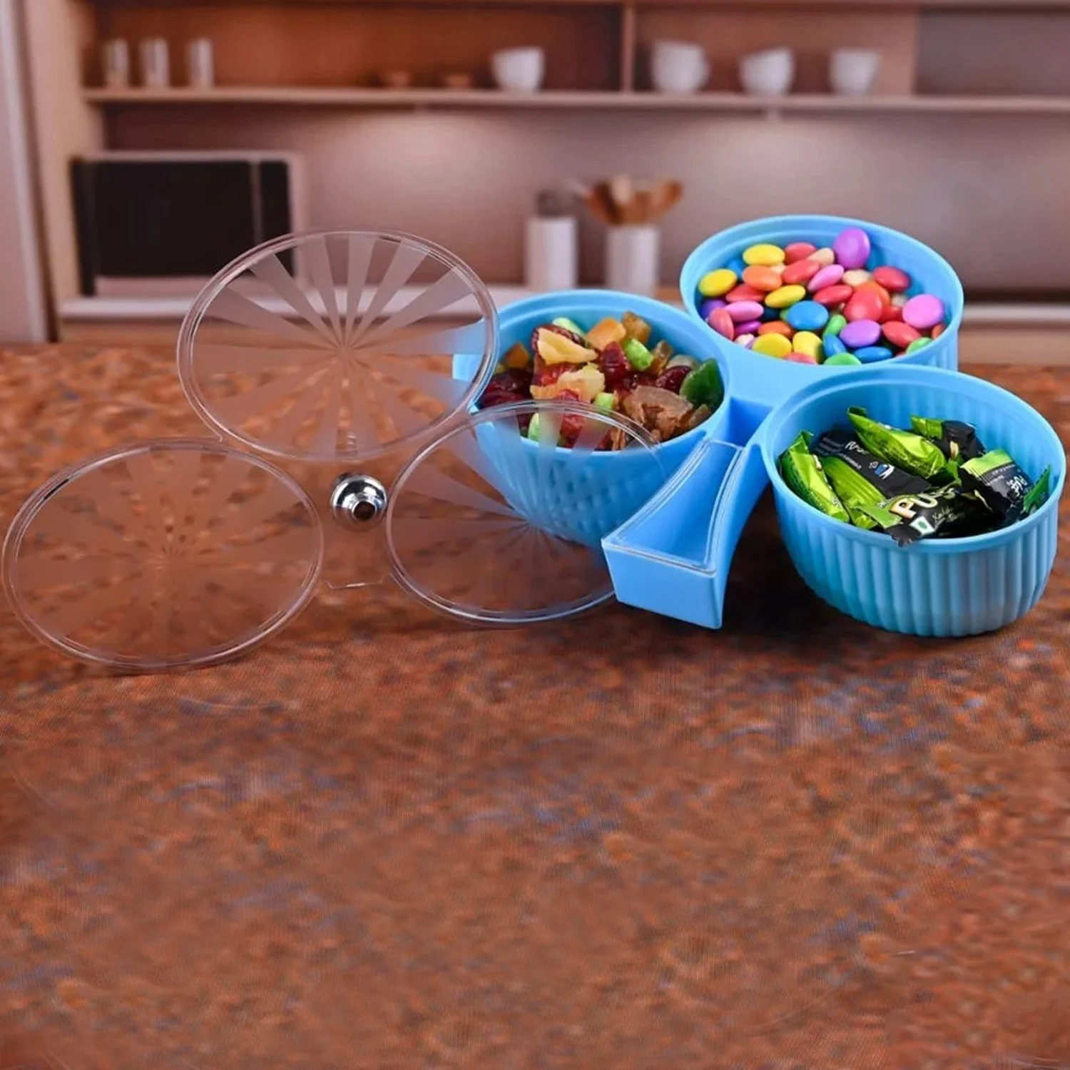 3-Compartment Revolving Dry Fruit Box – Stylish Snack Organizer - Image 4