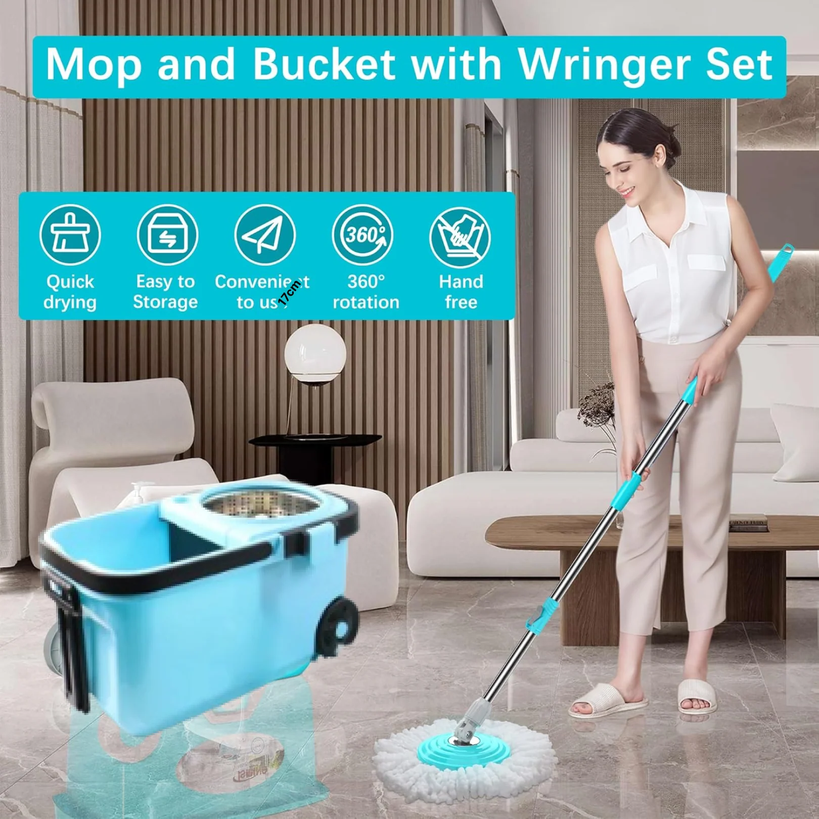 360° Spin Mop Set – Easy Floor Cleaning with Durable Wringer - Image 5
