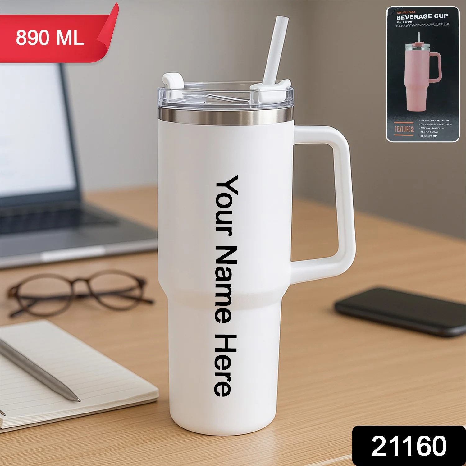 Stainless Steel Travel Mug – 890ML Vacuum Insulated Tumbler - Image 2