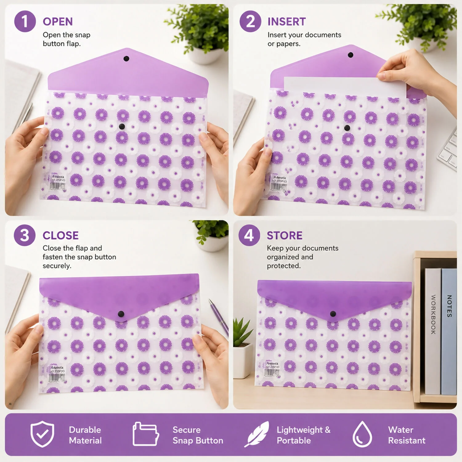 A4 Document Folder – Secure Snap Closure with Bright Designs - Image 6