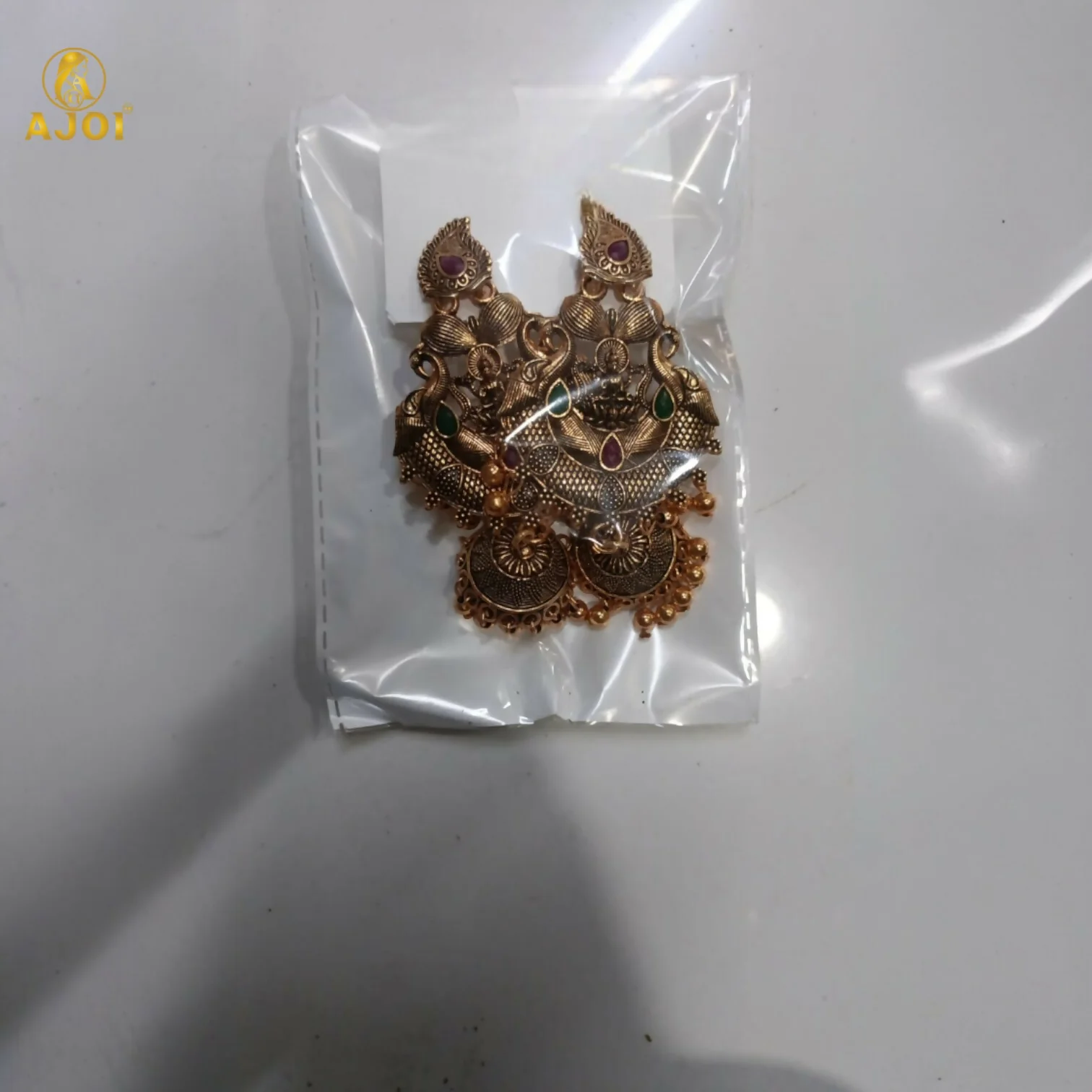 Temple Jhumka Earrings – Antique Gold Plated with Lakshmi Motif - Image 7