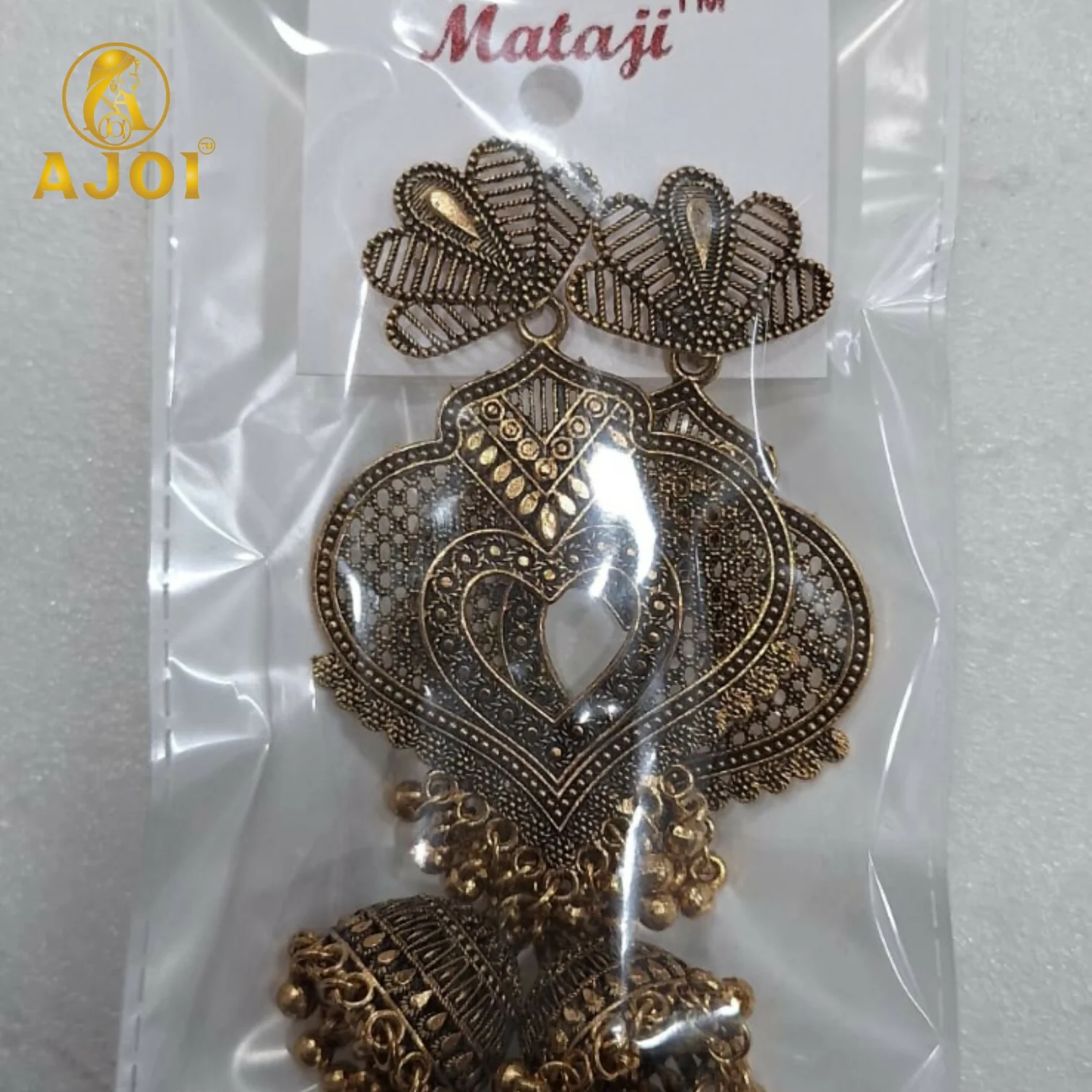 Antique Heart Jhumka Earrings – Premium Gold-Tone Elegant Design - Image 5
