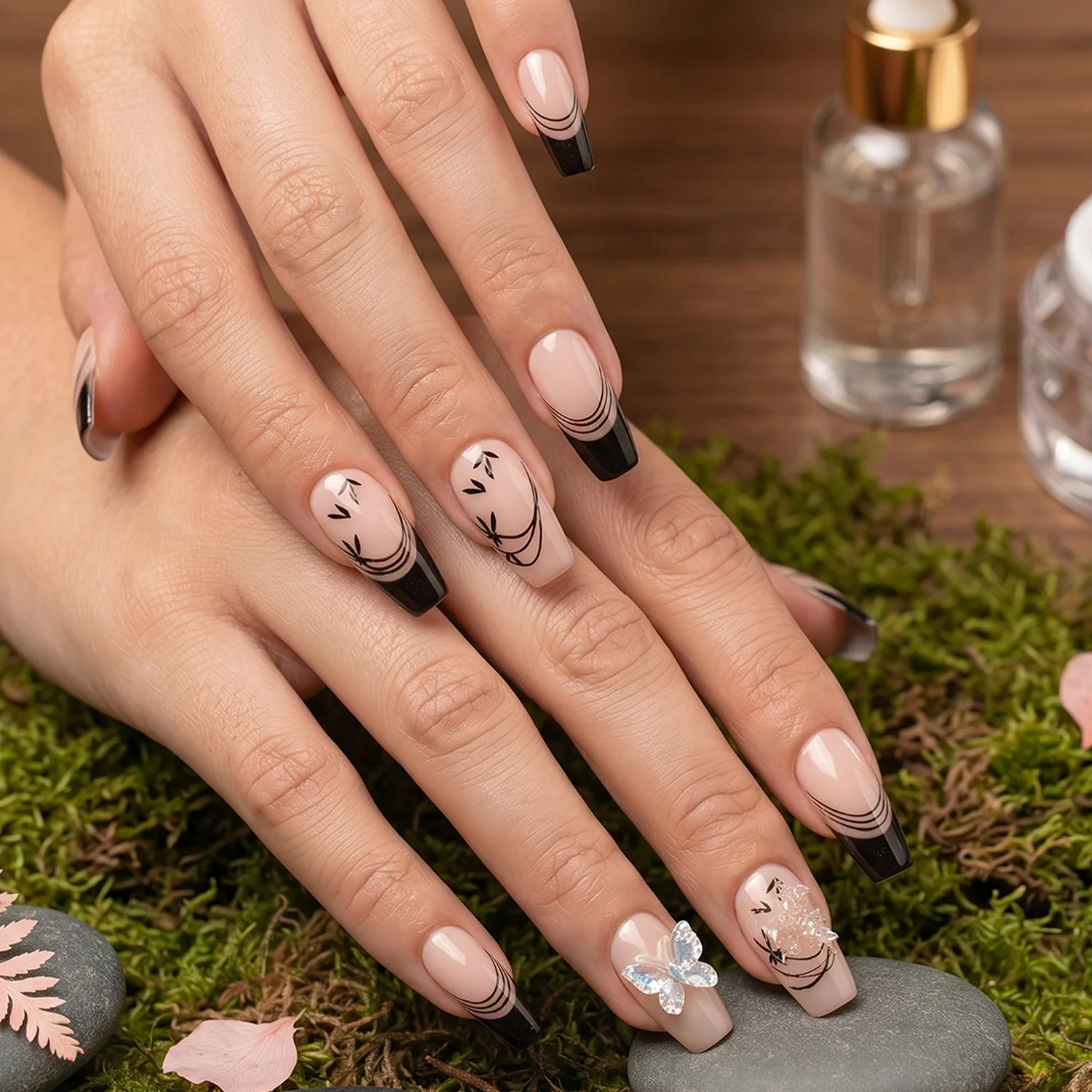 Burgundy Artificial Press-On Nails – Reusable Floral Set - Image 3