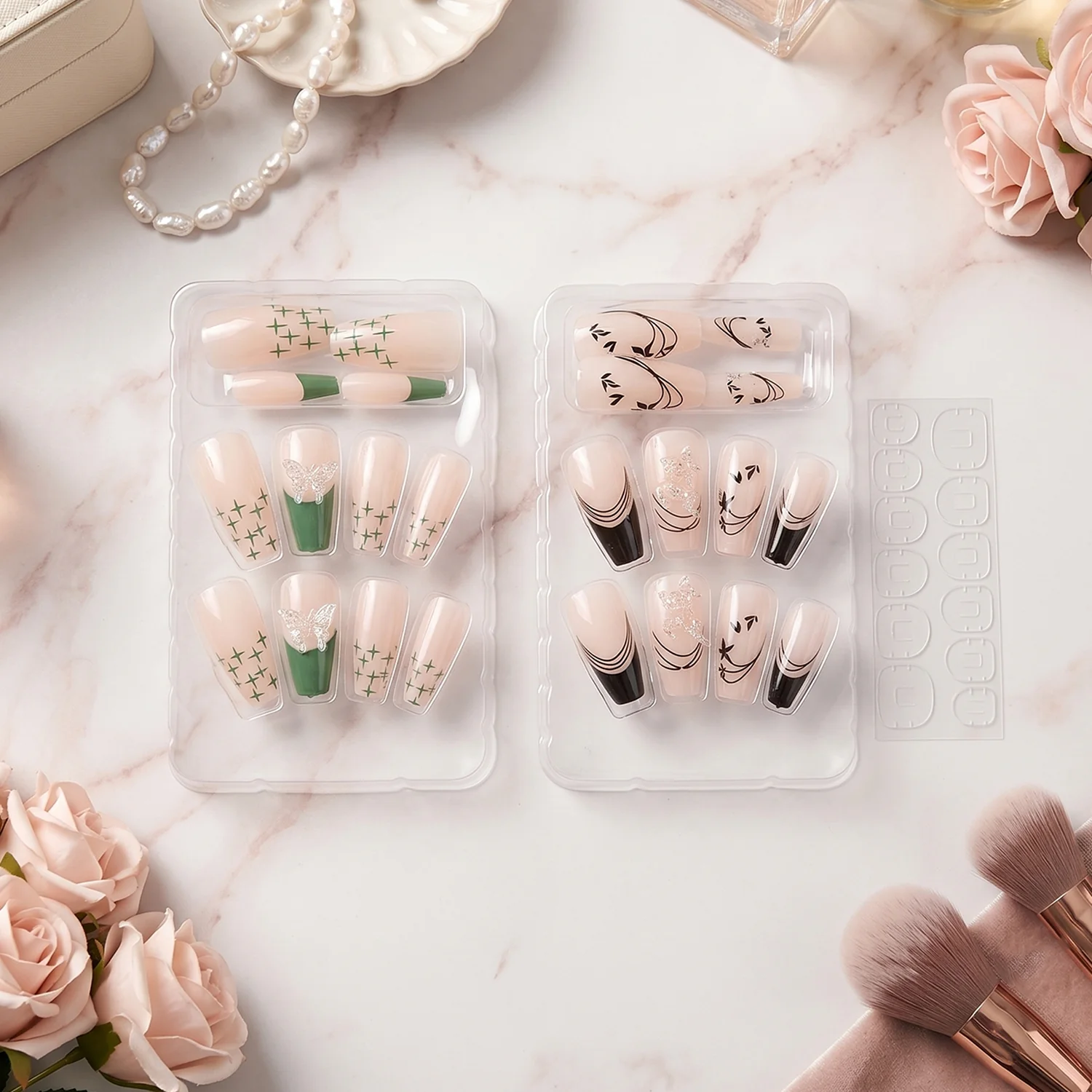 Burgundy Artificial Press-On Nails – Reusable Floral Set - Image 7