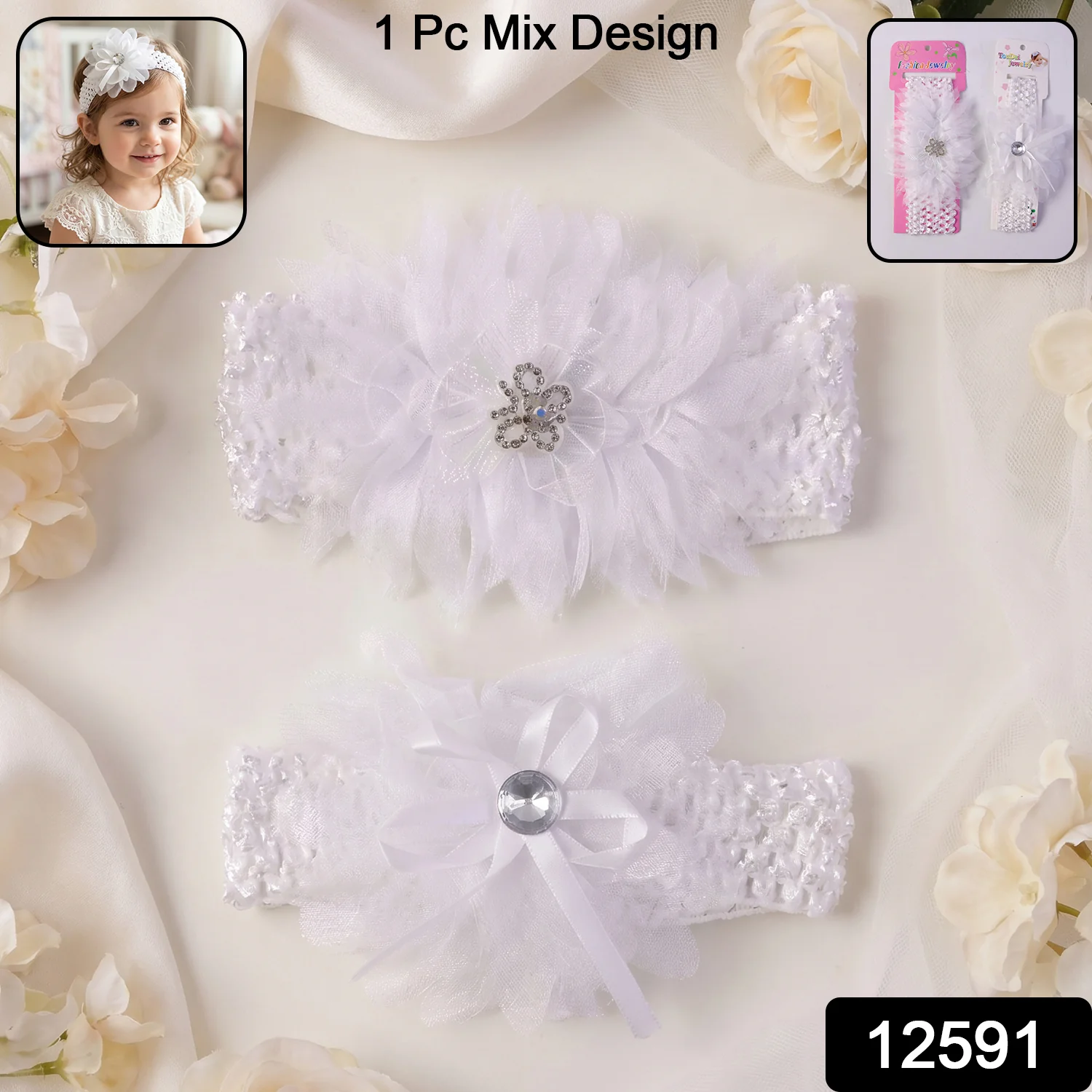 Soft Elastic Baby Hair Headband – Stylish Floral Lace Design - Image 2