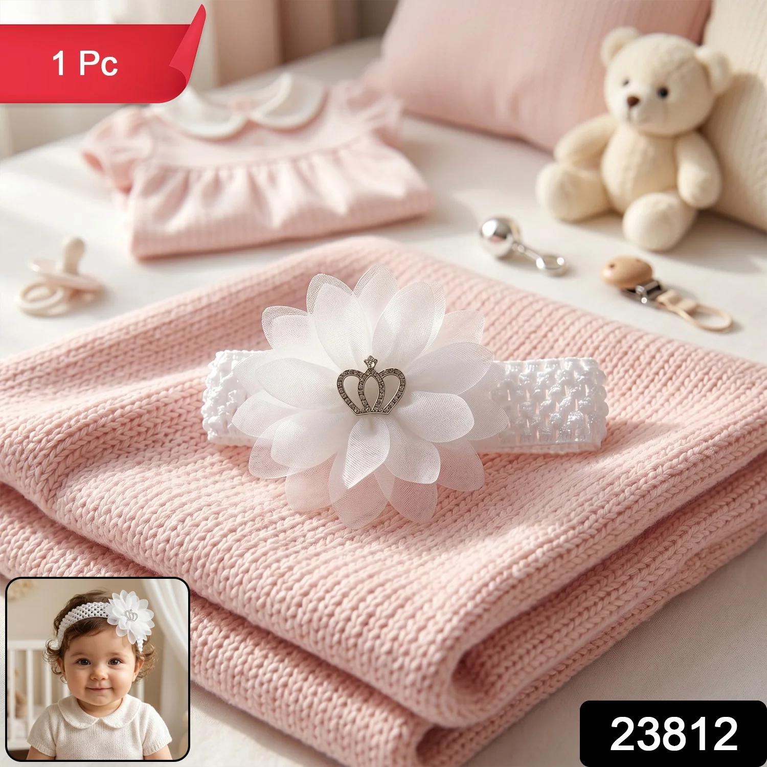 Baby Hair Headband – Soft Elastic Floral Crown Accessory - Image 2