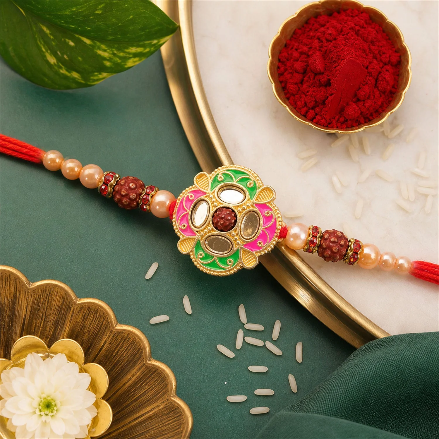 Premium Floral Stone Studded Designer Premium Traditional Rakhi for Brother - Image 4