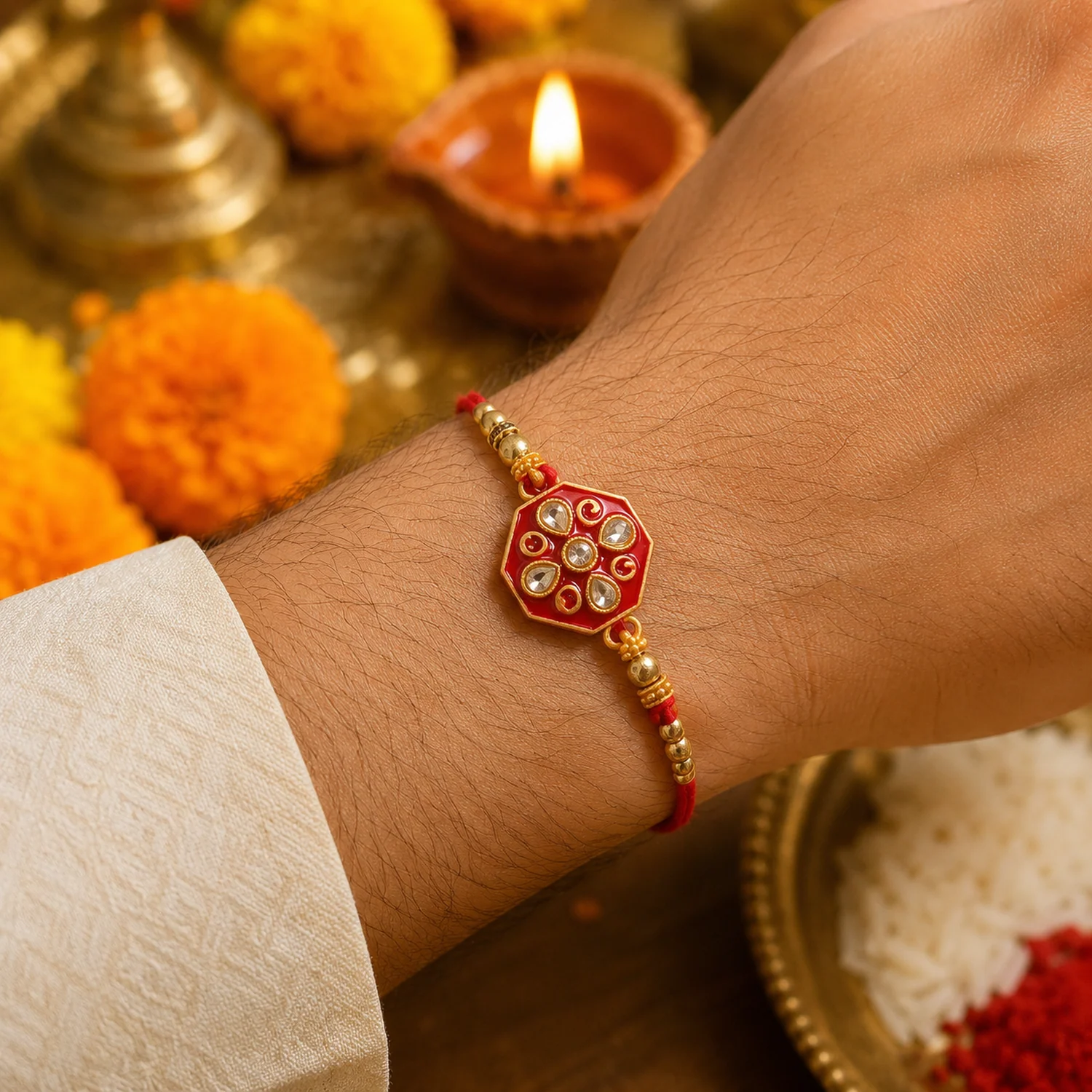 Premium Floral Stone Studded Premium Designer Rakhi for Brother - Image 4