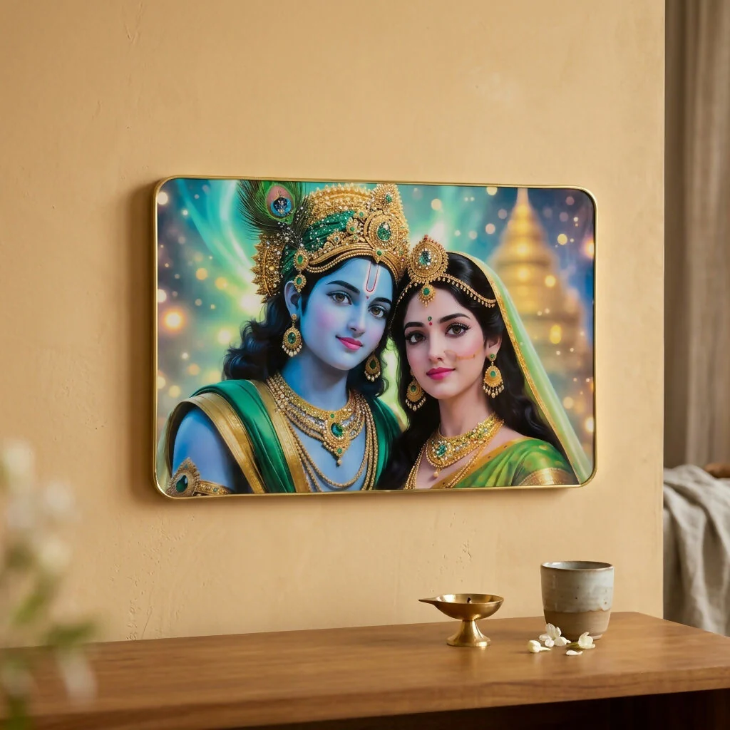 Radha Krishna Acrylic Photo Frame – Elegant Wall Decor for Temples