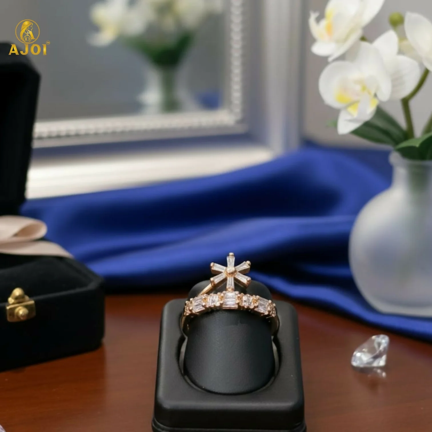 Crown Ring – Premium Gold Plated Floral Crystal Design - Image 2