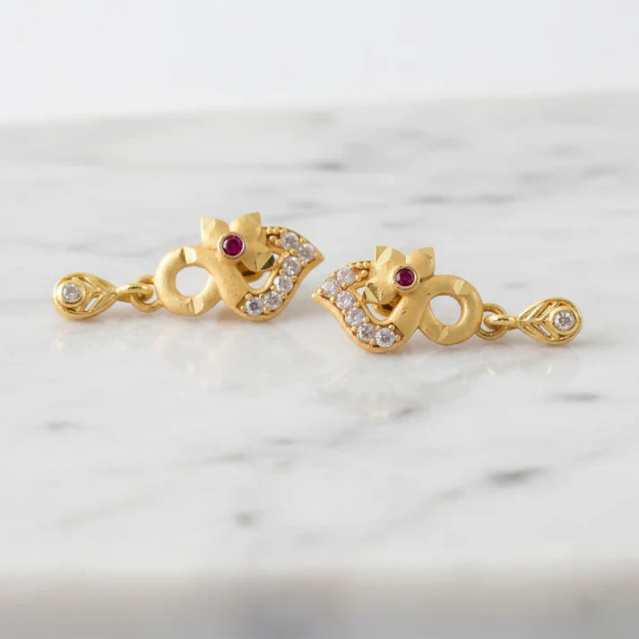 Gold Plated Earrings with Ruby & Crystal Drops – Elegant Shine - Image 4