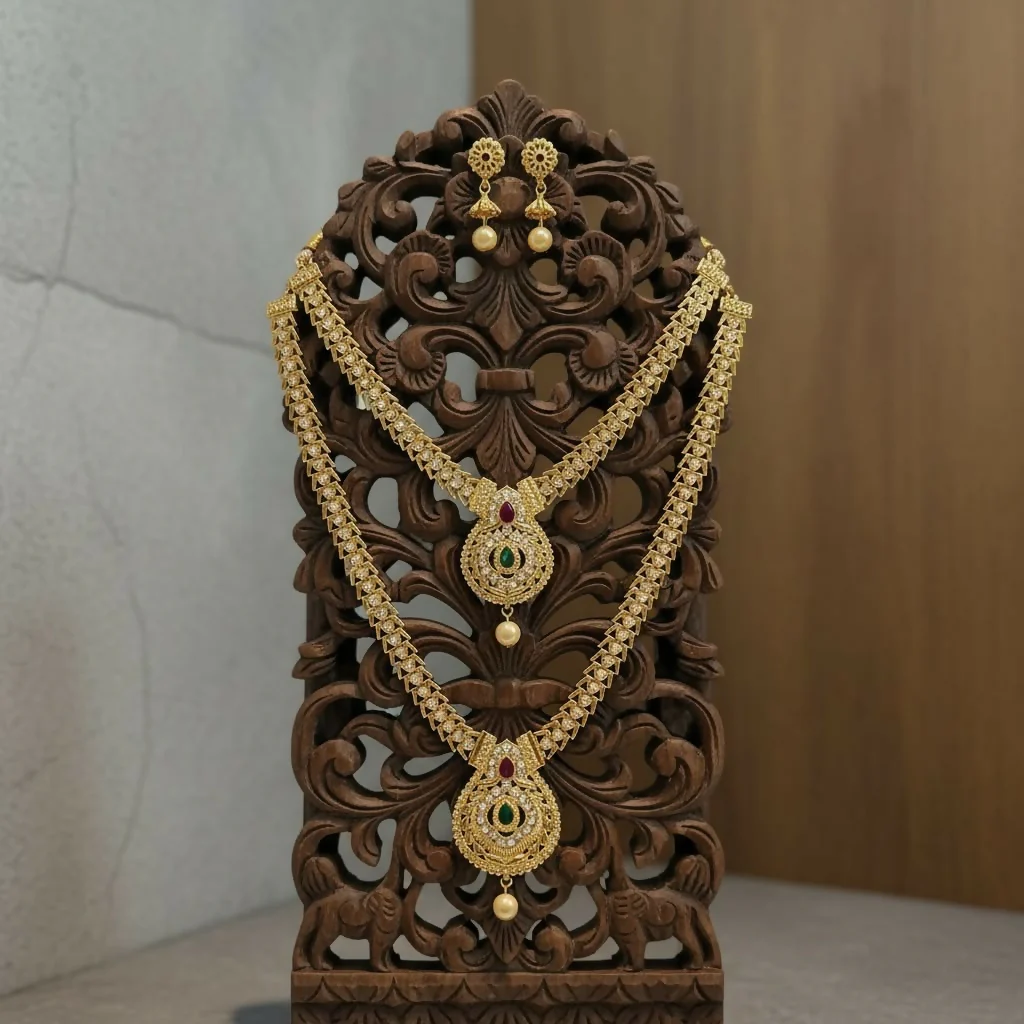 Premium Gold Plated Designer Necklace Set with Matching Earrings Elegant Jewellery - Image 2