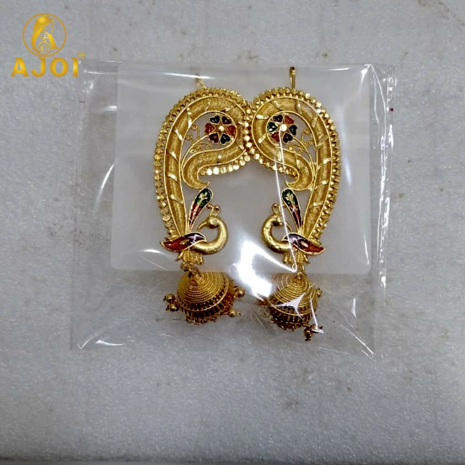 Peacock Paisley Jhumka Earrings – Exquisite Gold-Plated Design - Image 6
