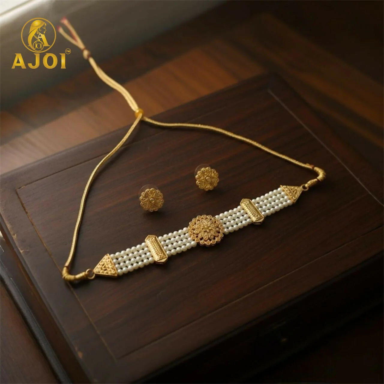 Gold-Plated Pearl Chick Set – Elegant Traditional Bridal Jewellery - Image 3