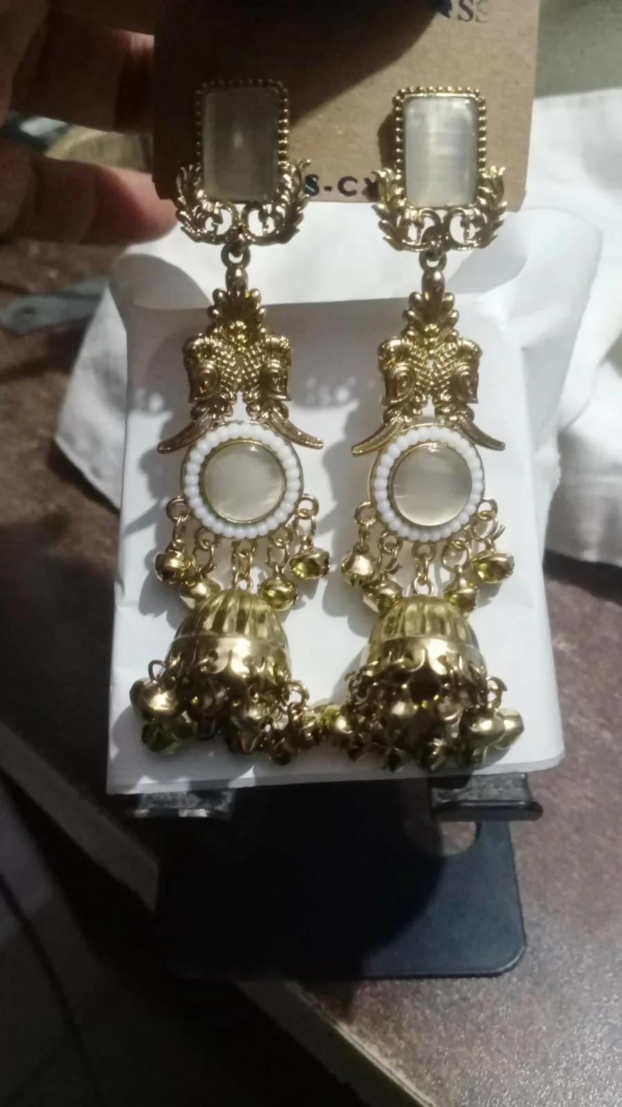Kashmiri Pearl & Stone Jhumka Earrings – Traditional Elegant Design - Image 5