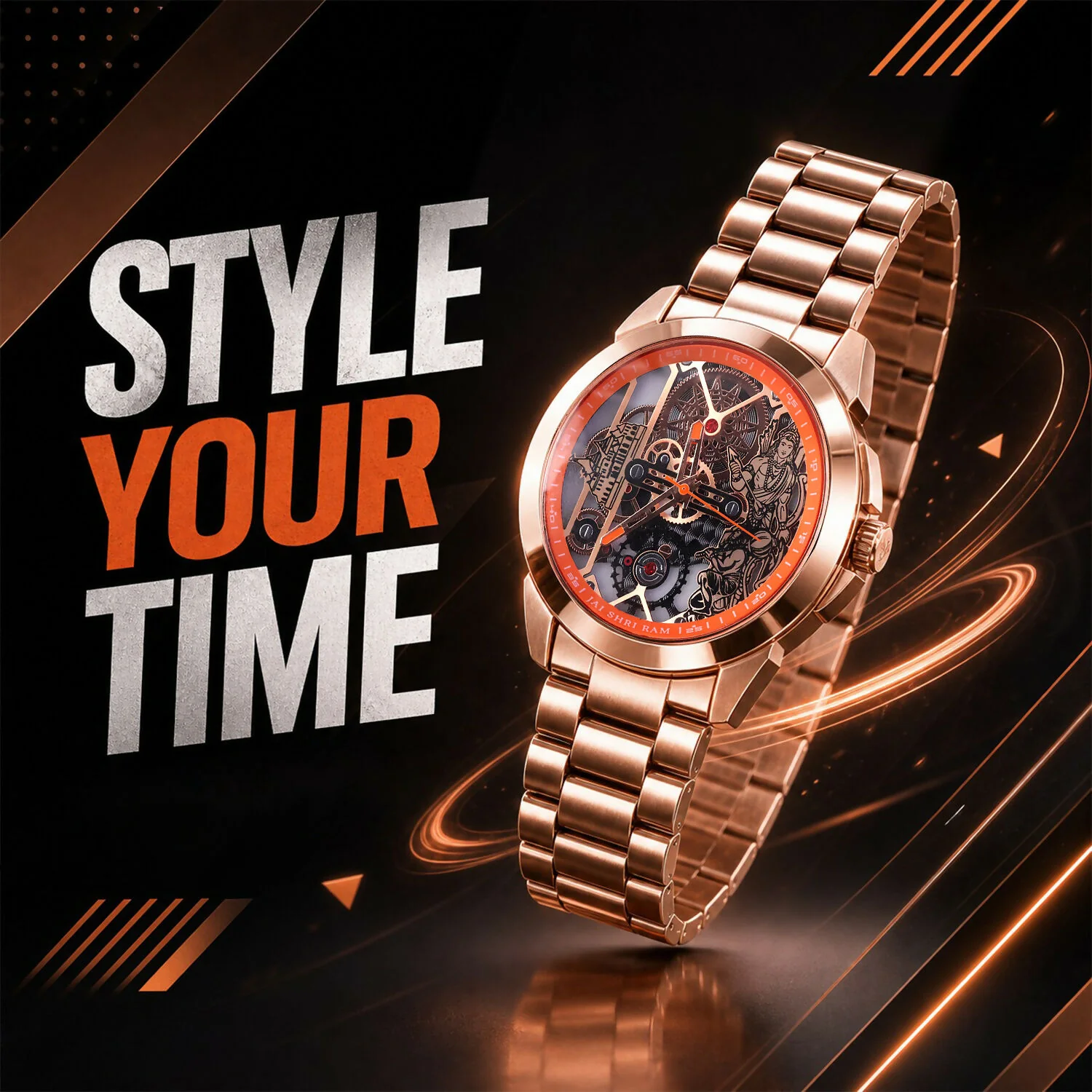 Jai Shri Ram Analog Watch – Devotional Style with Rose Gold Finish - Image 6