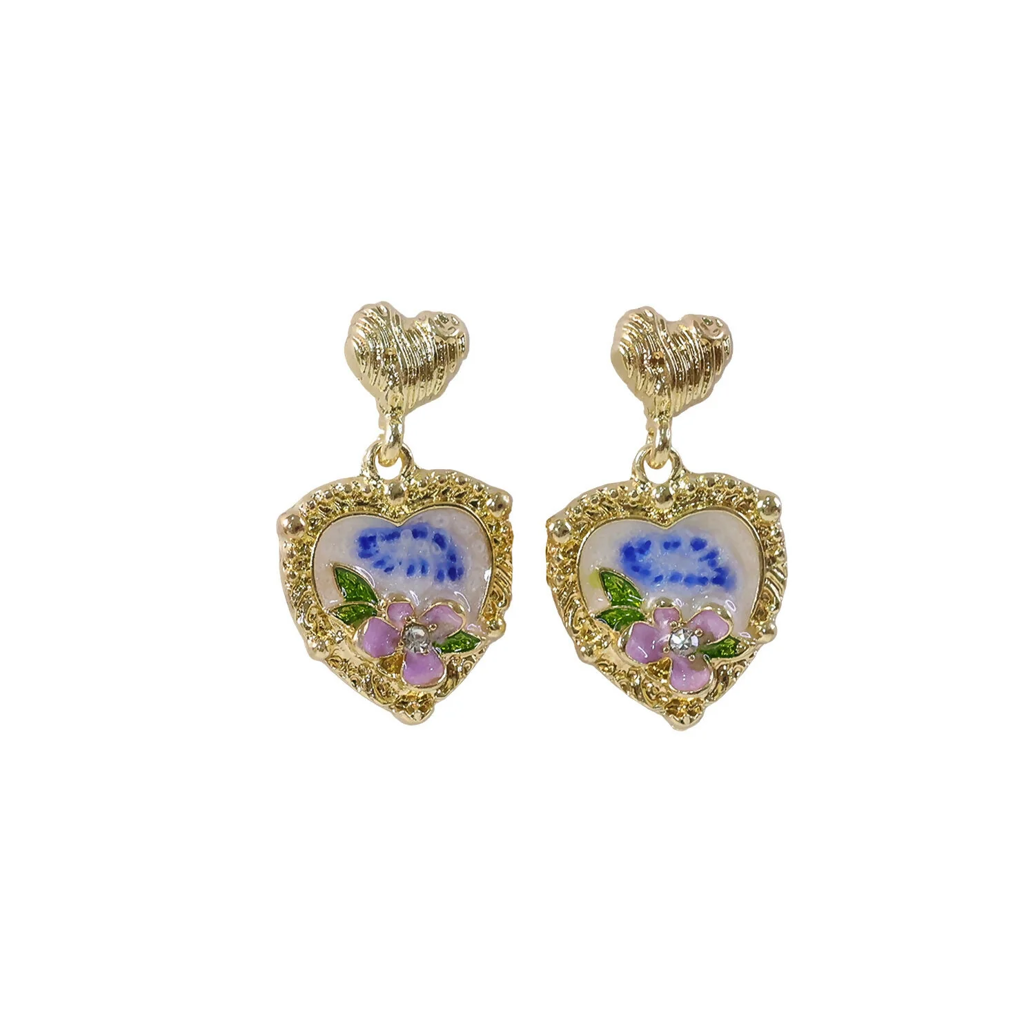 Korean Heart Floral Drop Earrings – Gold Plated Pearl & Crystal - Image 5