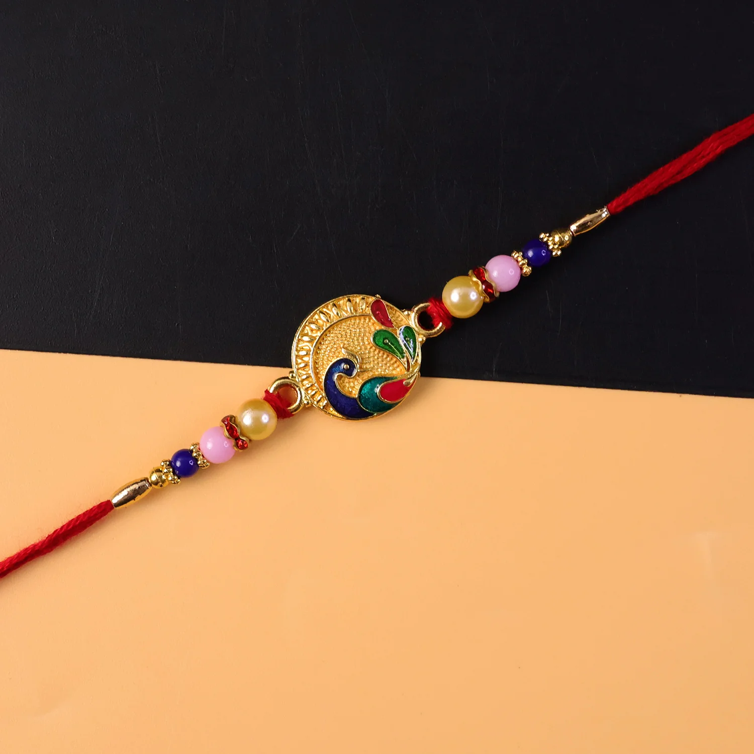 Peacock Motif Rakhi – Vibrant Design with Beads & Comfort Fit - Image 5
