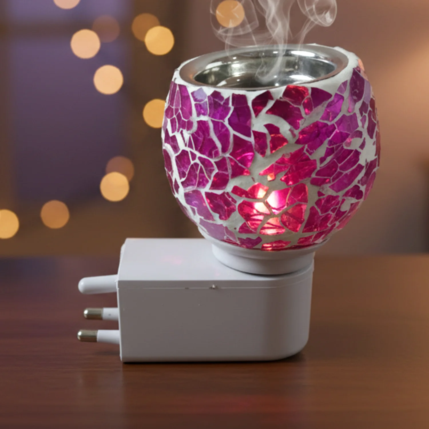 Plug-In Aroma Diffuser Lamp – Purple Mosaic Glass Night Light - Image 3