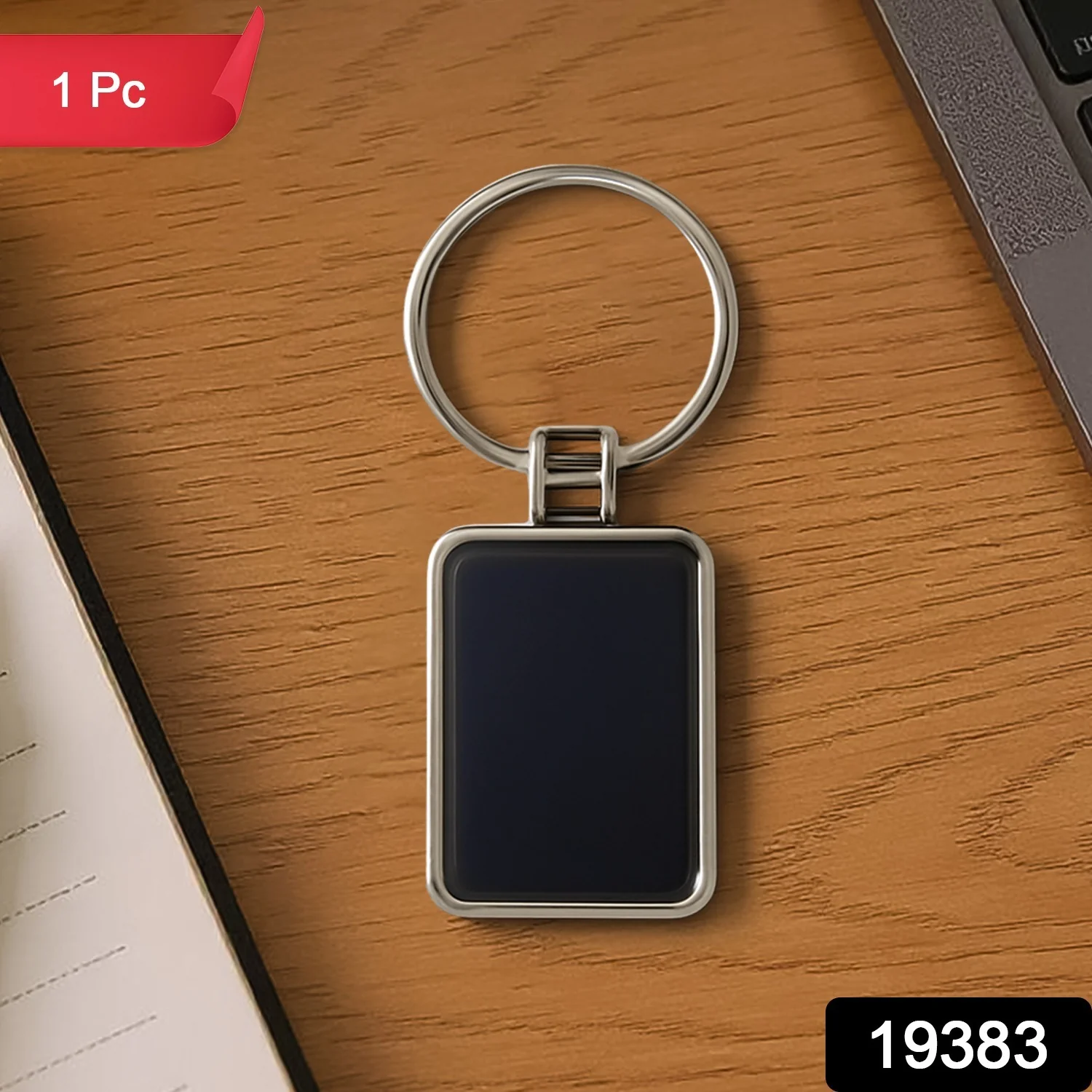 Rectangular Metal Keychain – Durable Black & Silver Design - Image 2