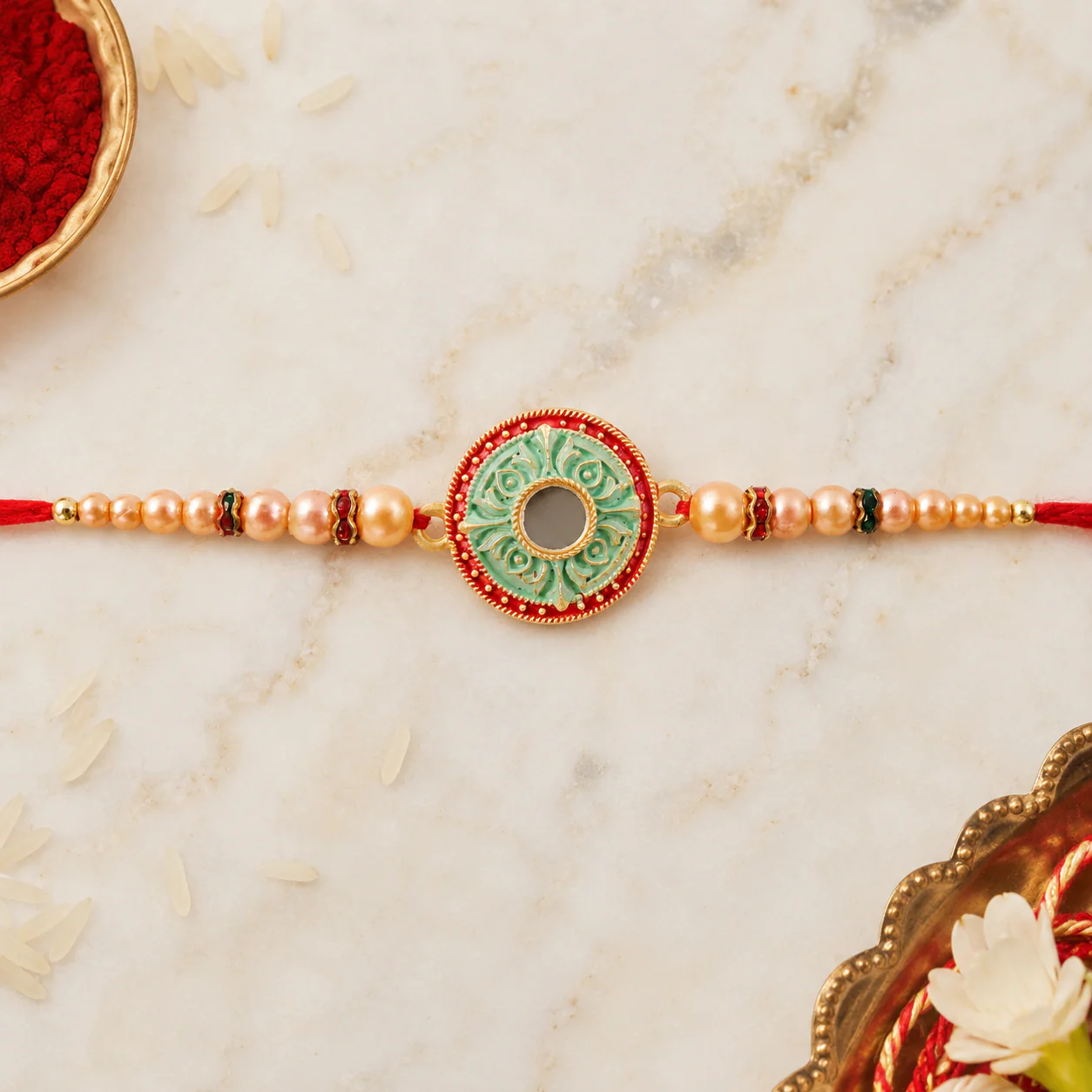 Premium Round Floral Medallion Designer Traditional Rakhi for Brother - Image 3