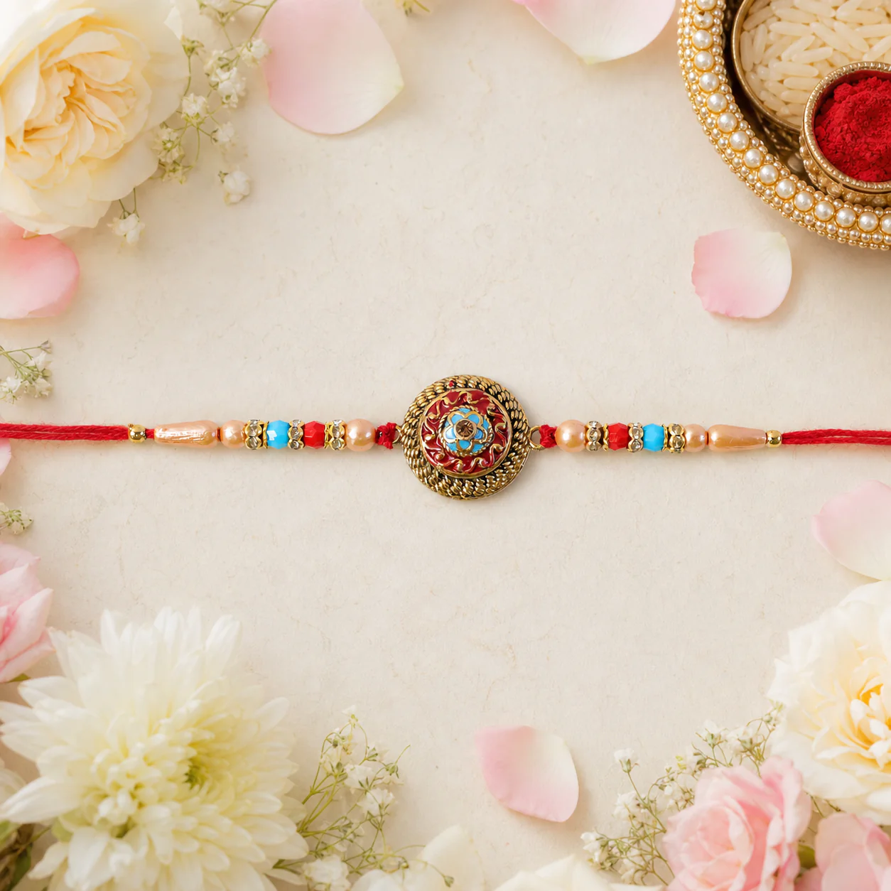 Premium Round Medallion Stone Studded Designer Rakhi for Brother - Image 2