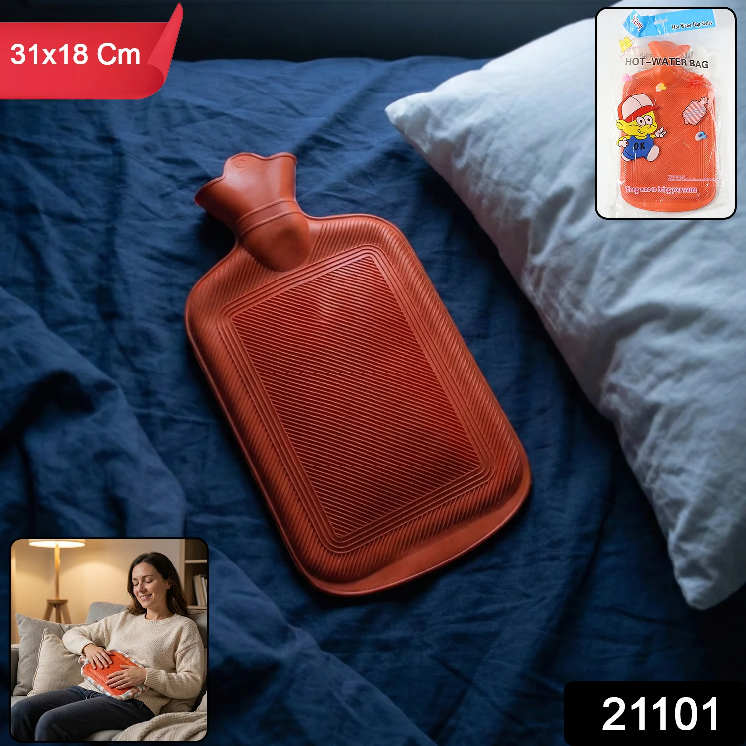 Hot Water Bag for Pain Relief – Durable Leak-Proof Rubber (31x18 cm) - Image 2