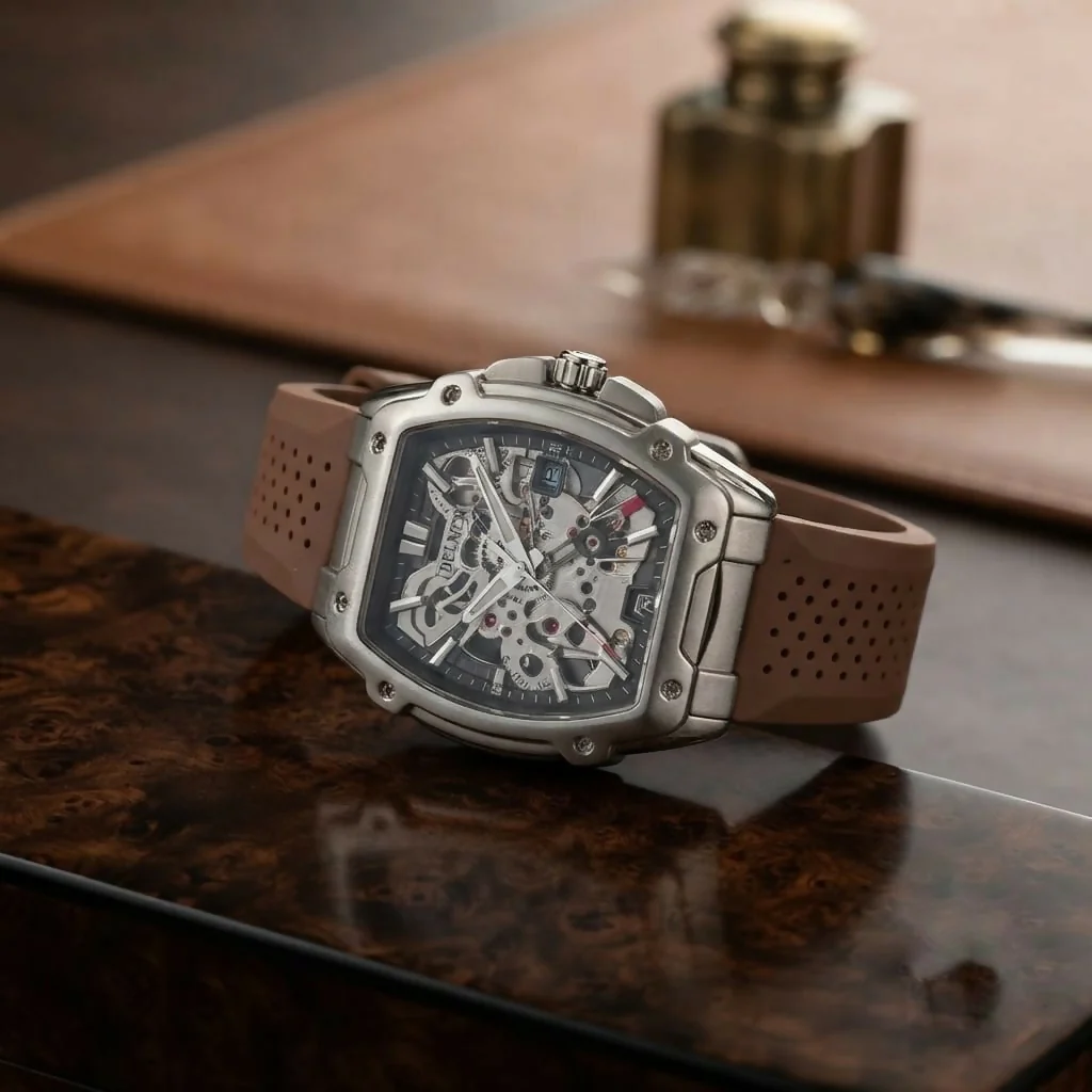 Premium Silver Dial Men's Watch With Silicone Strap For Trendy Casual Style - Image 5