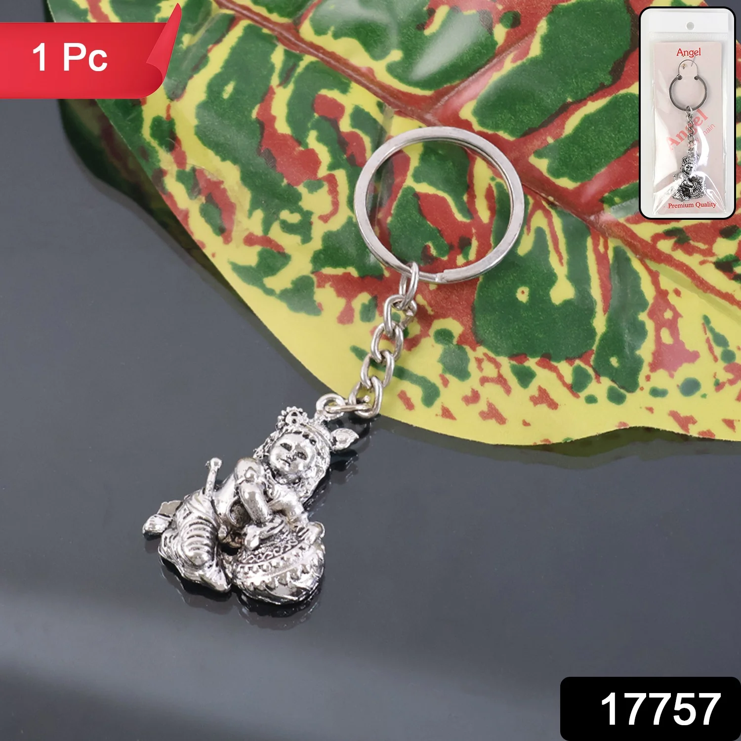 Bal Krishna Makhan Chor Keychain – Premium Silver Finish - Image 2