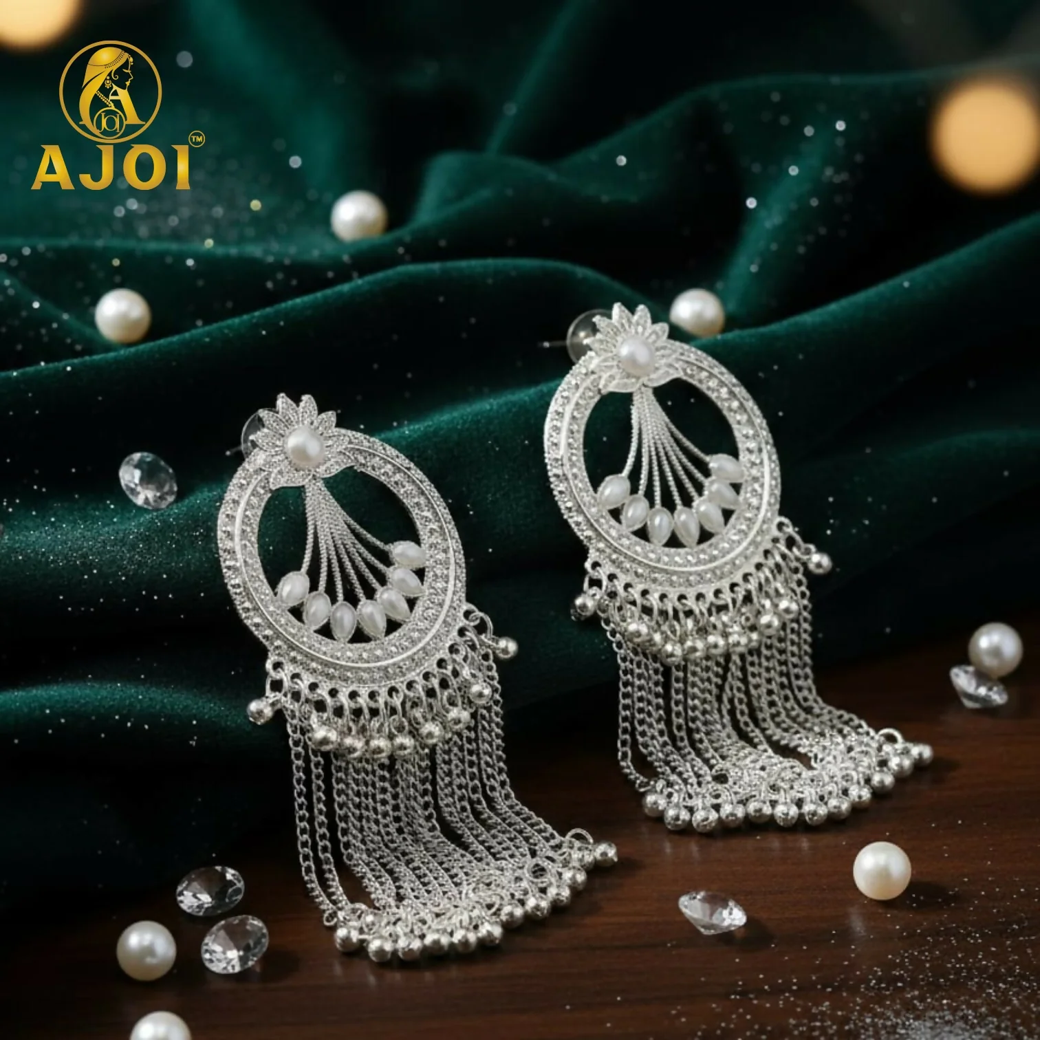 Silver Floral Tassel Earrings – Elegant Lightweight Drop Design - Image 3
