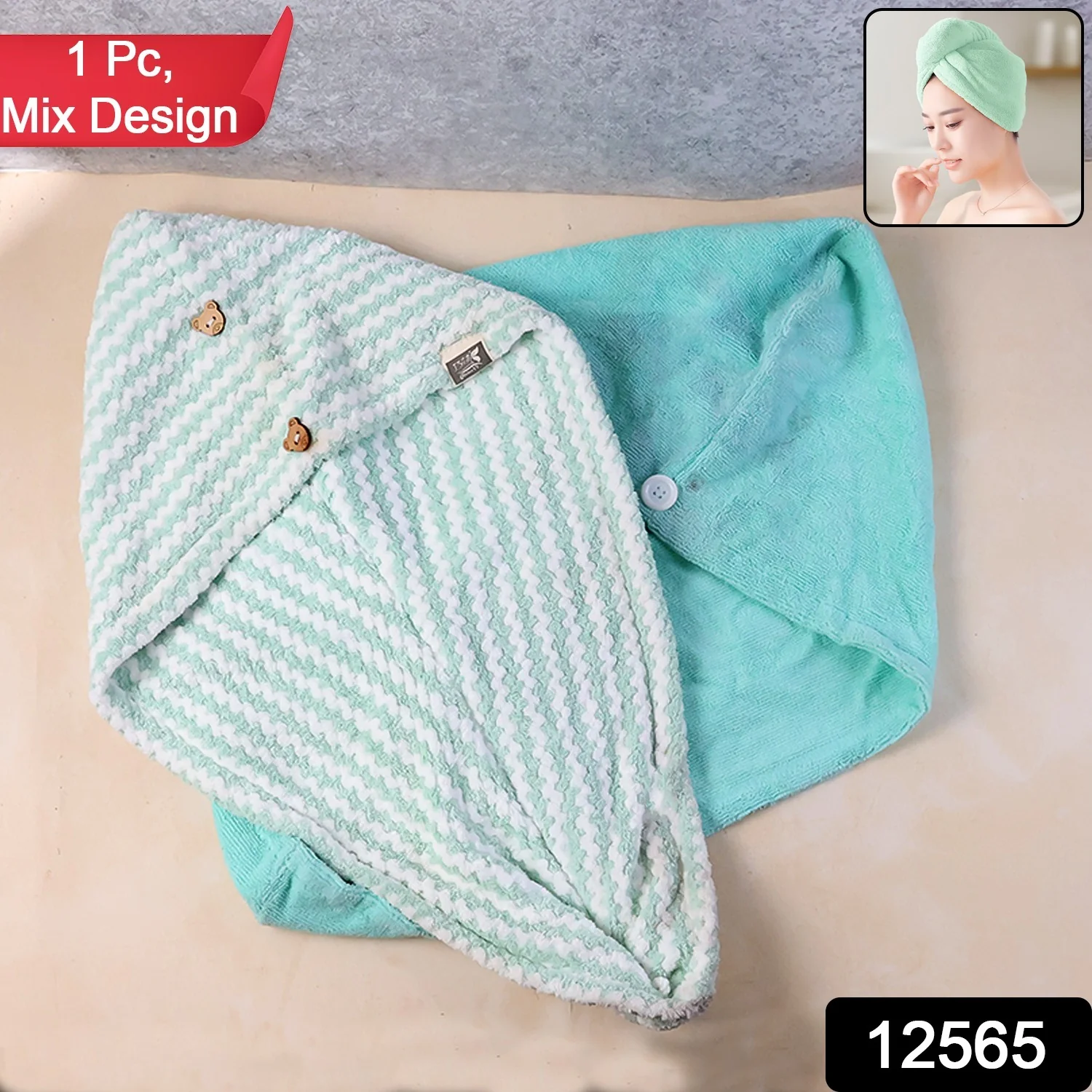 Microfiber Hair Drying Towel Wrap – Quick Absorbent Turban with Button Lock - Image 2
