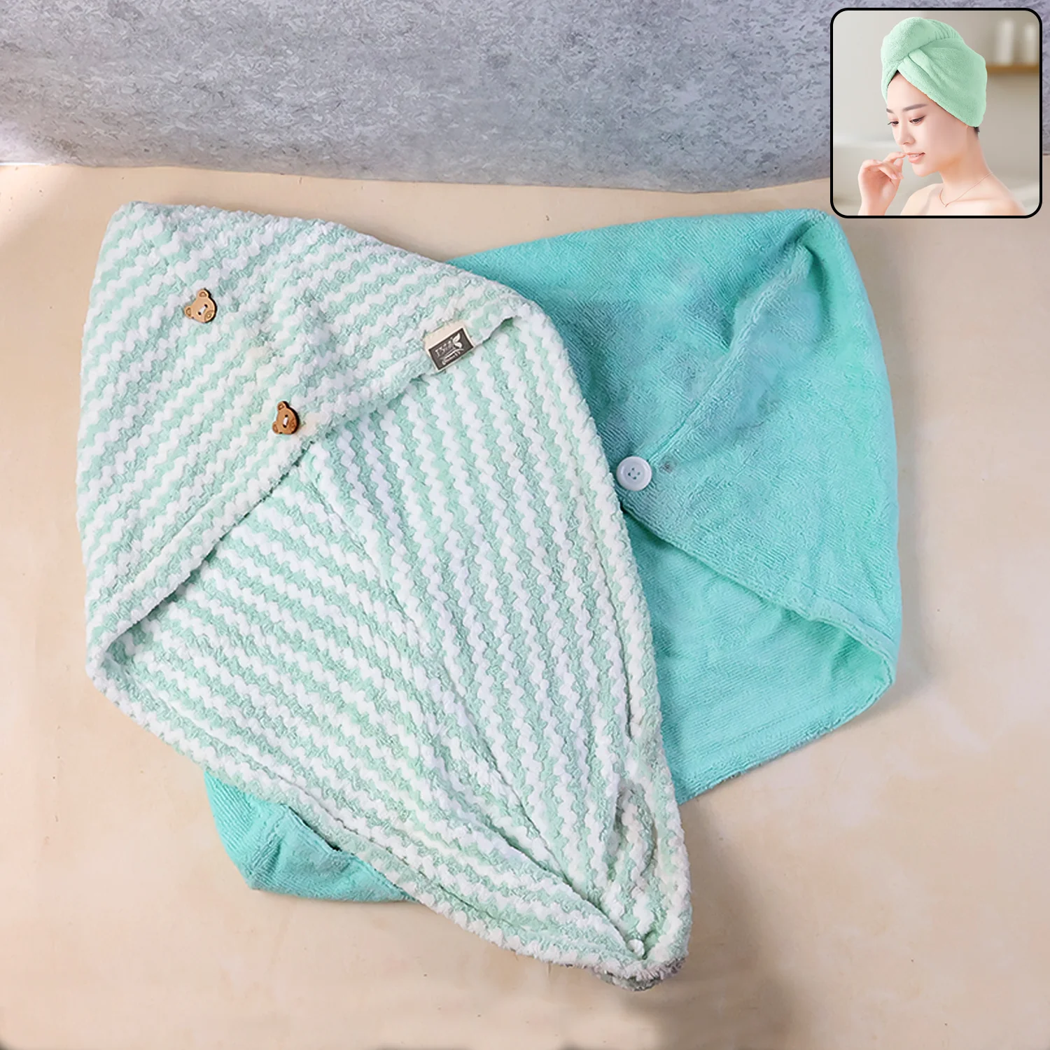 Microfiber Hair Drying Towel Wrap – Quick Absorbent Turban with Button Lock - Image 3