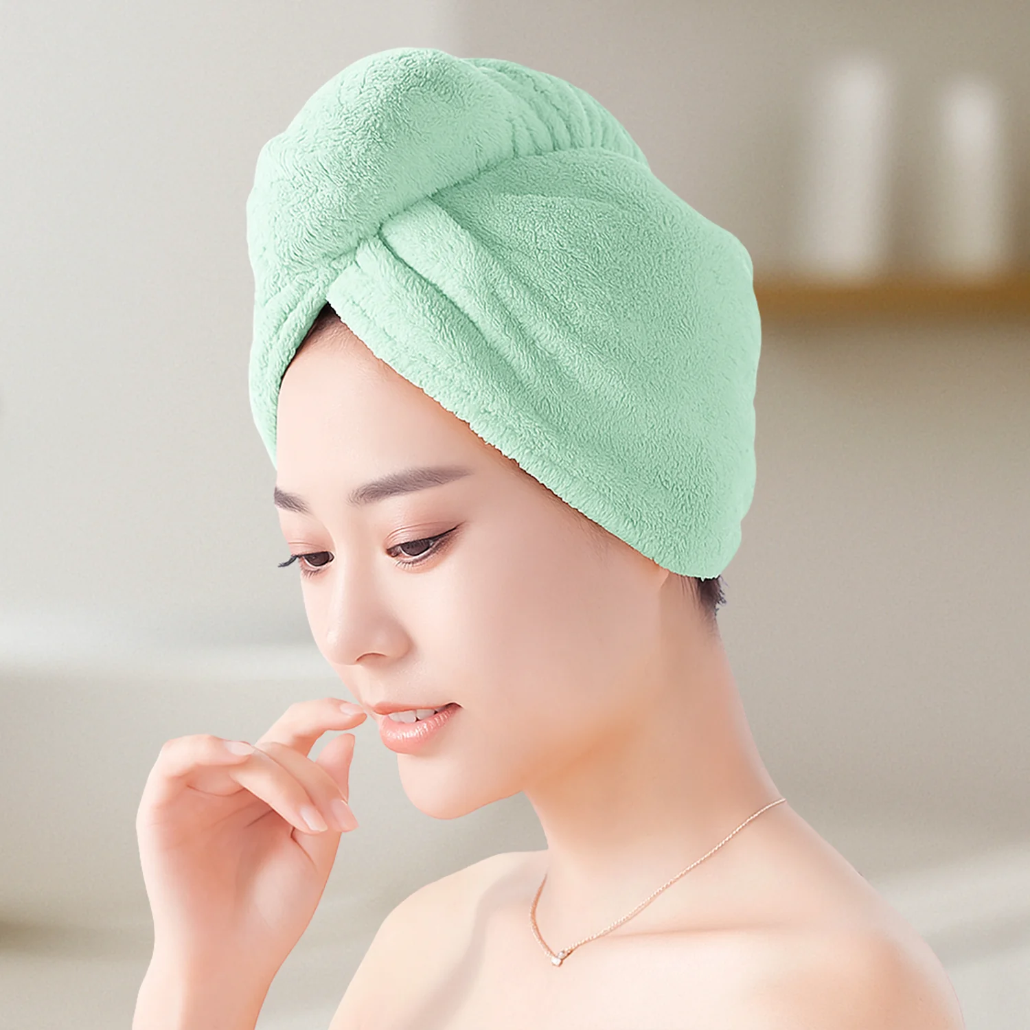 Microfiber Hair Drying Towel Wrap – Quick Absorbent Turban with Button Lock - Image 6