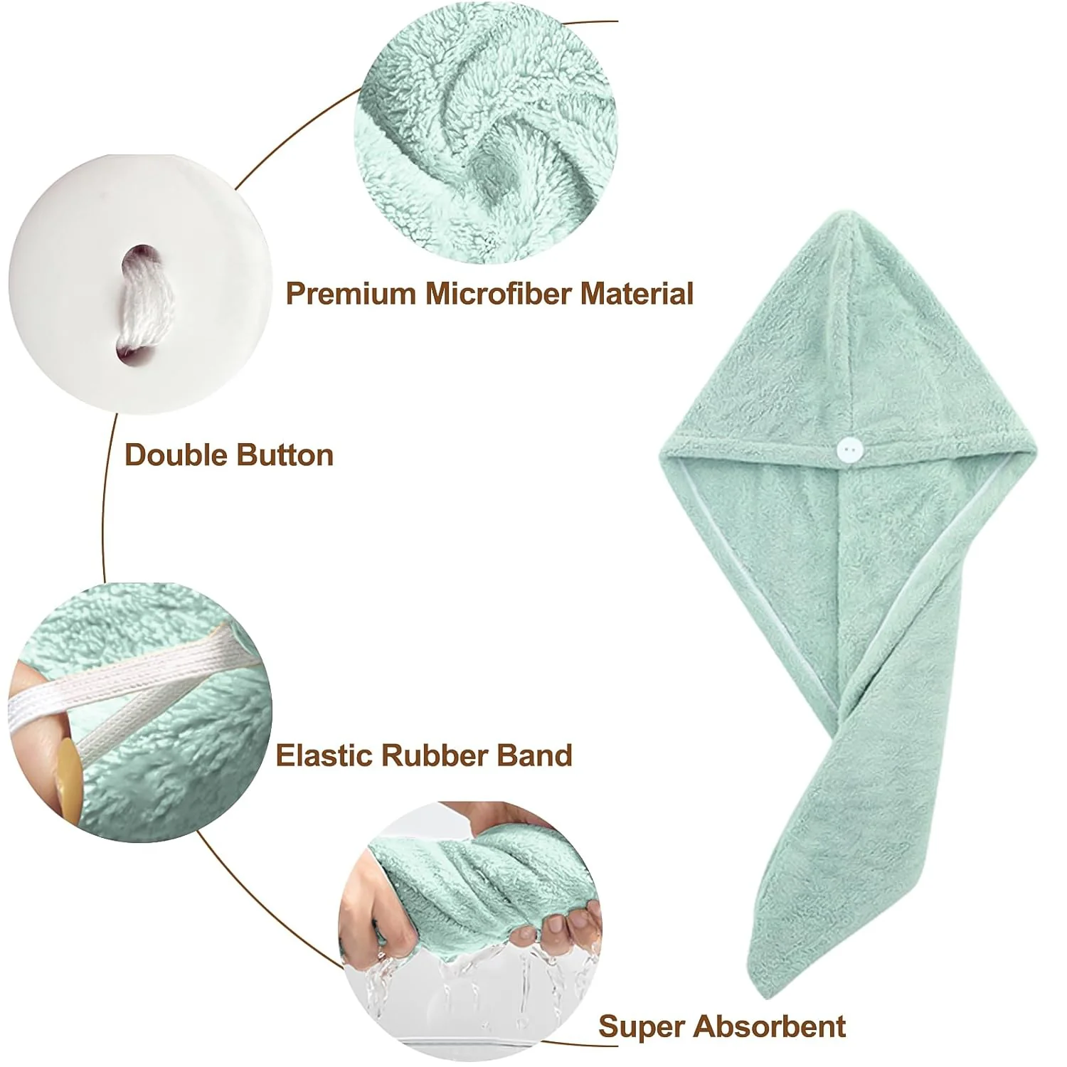 Microfiber Hair Drying Towel Wrap – Quick Absorbent Turban with Button Lock - Image 8
