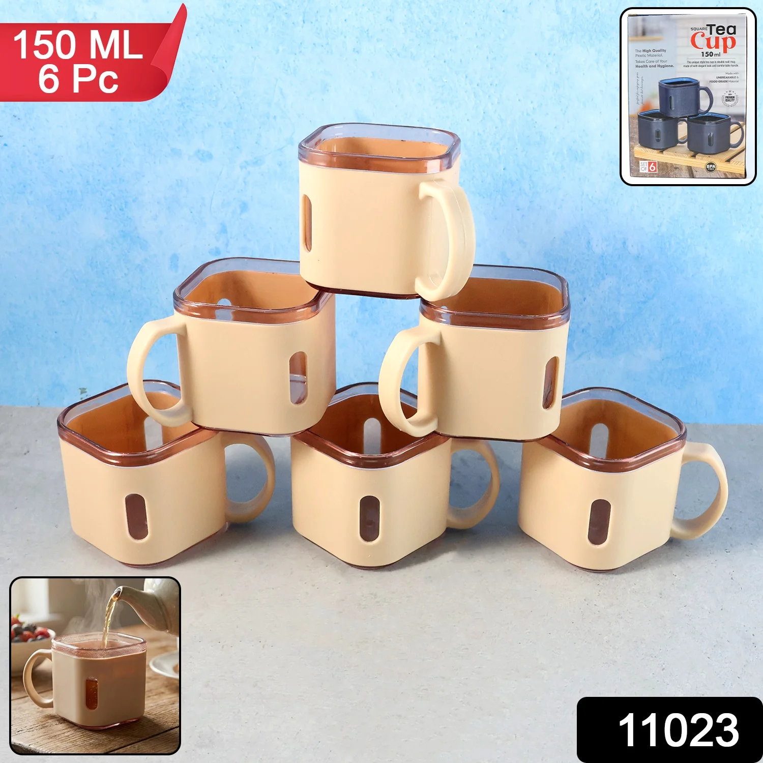Square Tea Cup Set – Premium 6-Piece Lightweight 150ml - Image 2