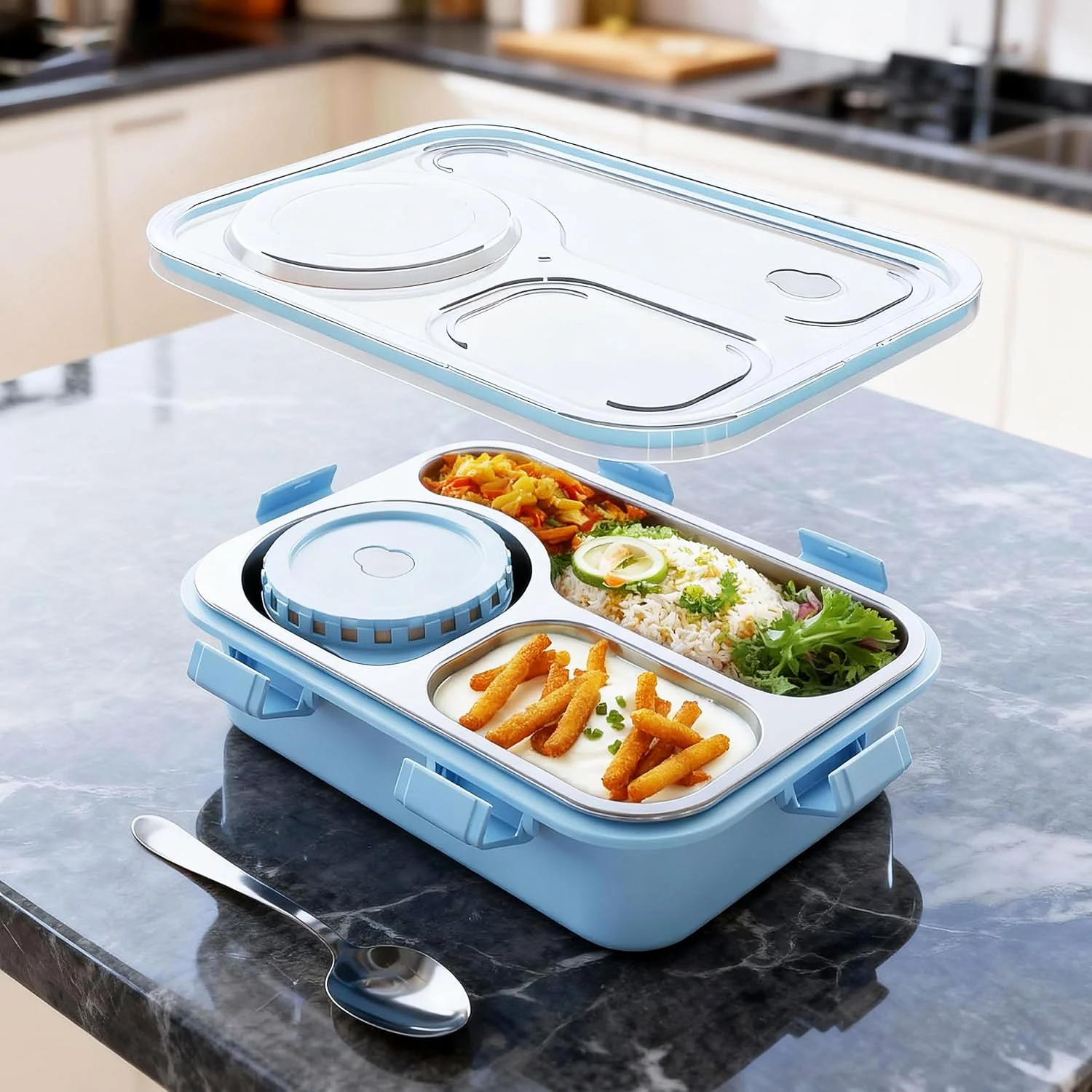 Stainless Steel Lunch Box – Airtight Compartment Tiffin for Meals - Image 7