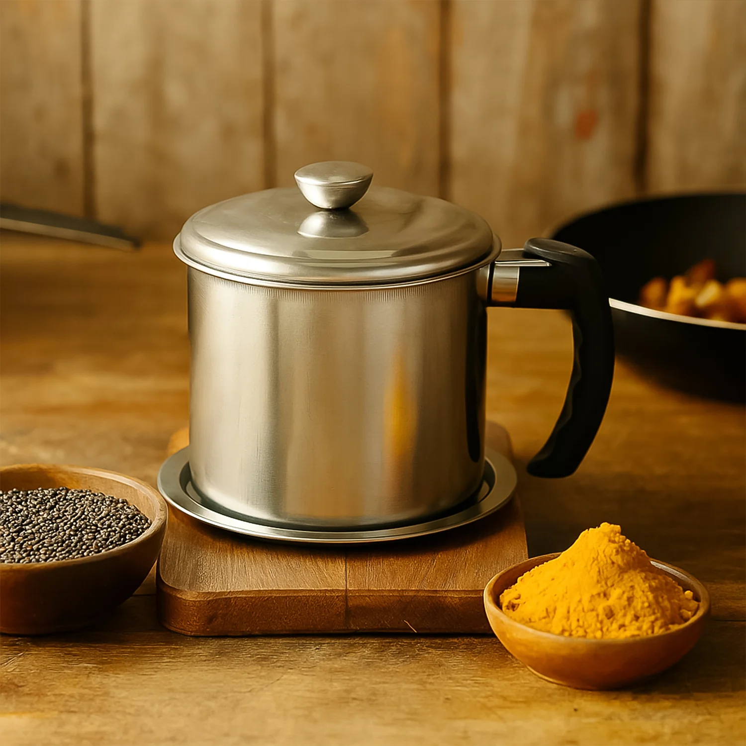 Stainless Steel Oil Filter Pot – 1.3L Durable & Reusable - Image 6