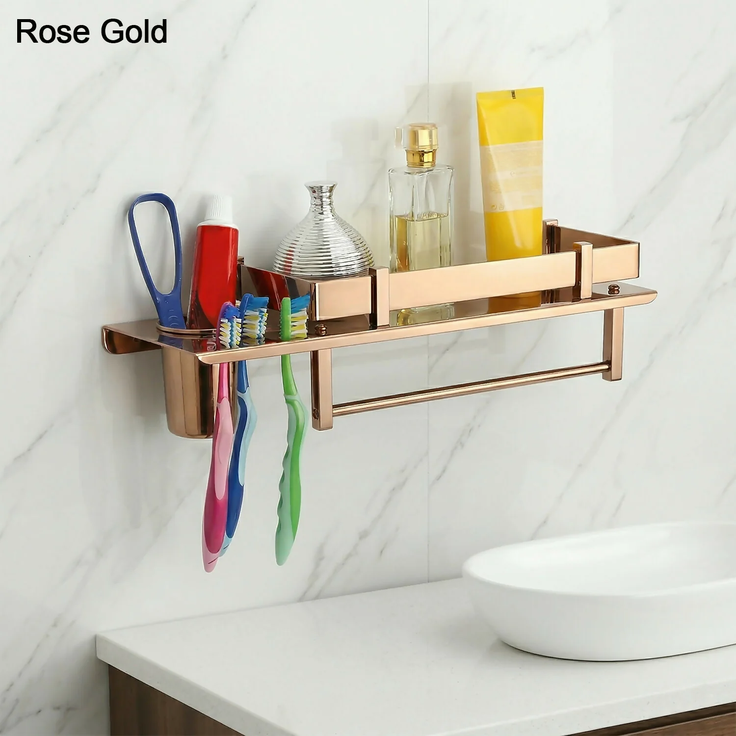 Bathroom Shelf with Towel Rod & Toothbrush Holder – Durable Stainless Steel - Image 6