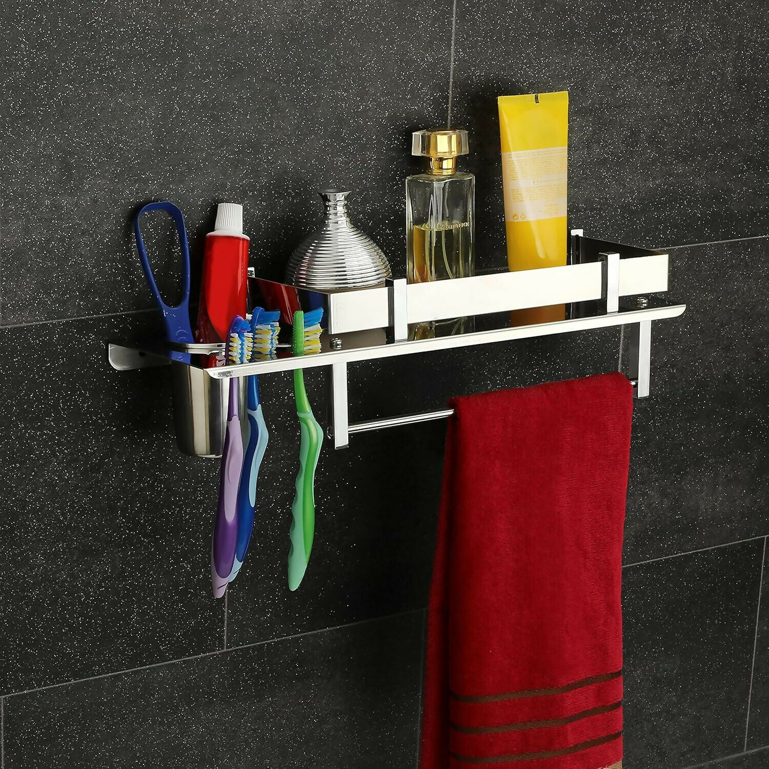 Bathroom Shelf with Towel Rod & Toothbrush Holder – Durable Stainless Steel - Image 7