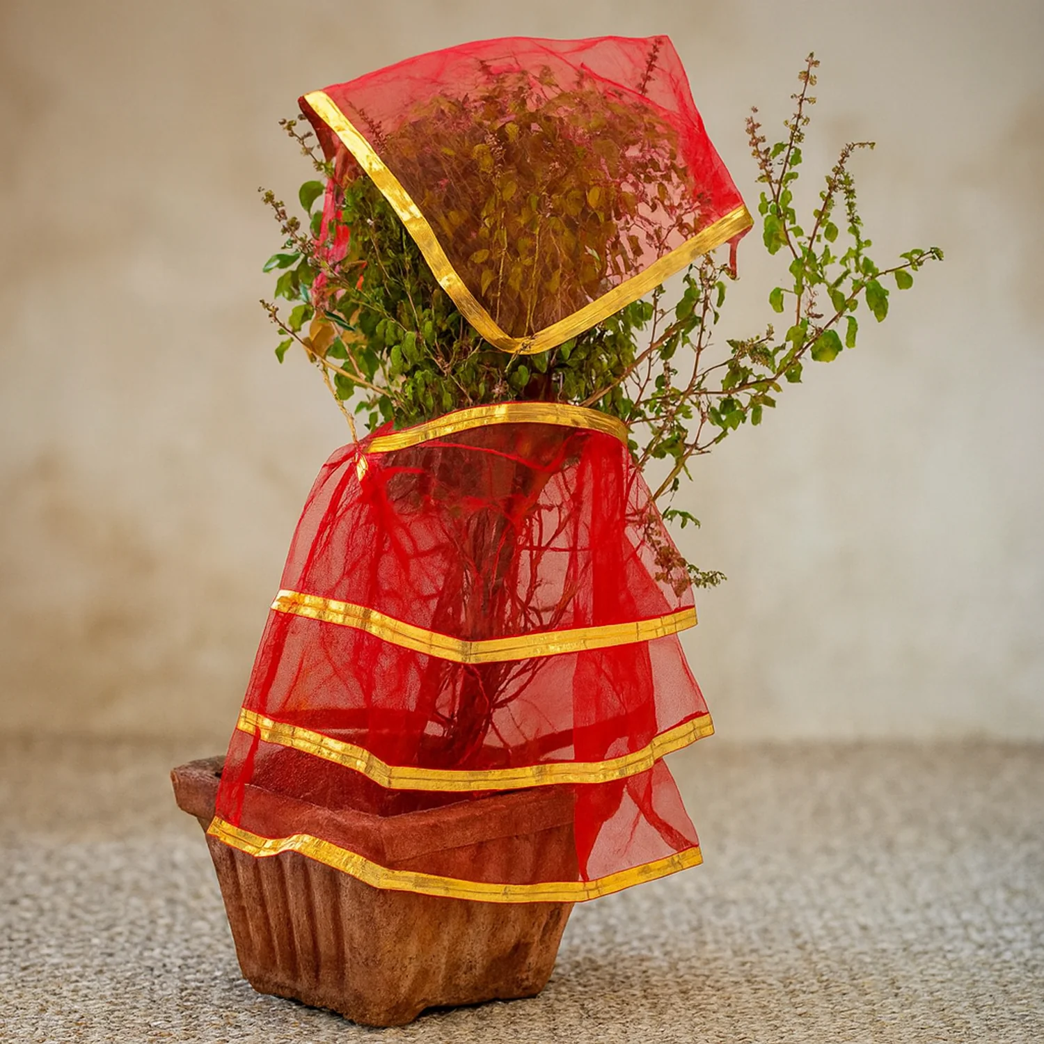 Tulsi Vastra Pooja Cloth – 2-Piece Premium Red Set with Gold Border - Image 3
