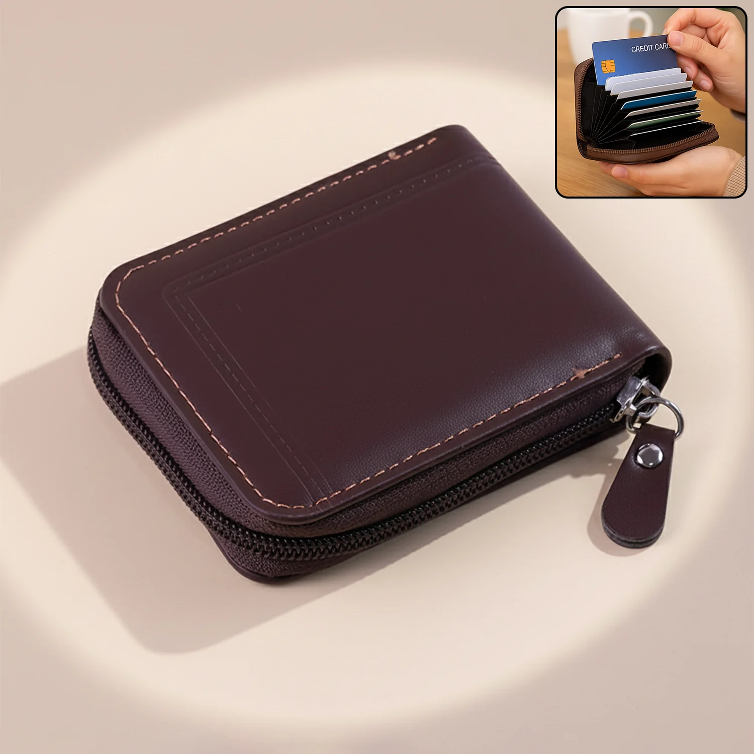 Zip-Around Card Holder Wallet – Compact High-Capacity Organizer - Image 3