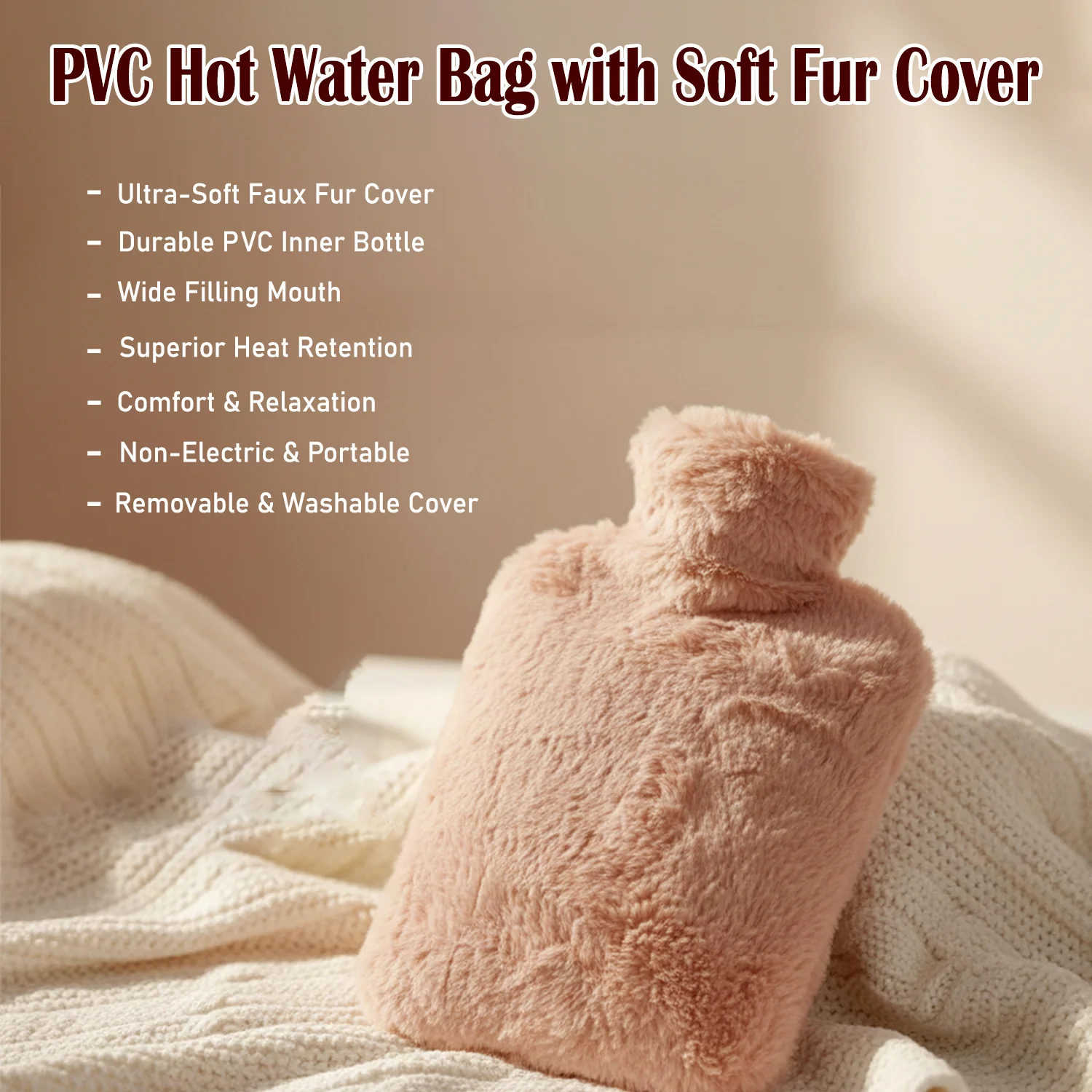 PVC Hot Water Bag – Soft Fur Cover for Pain Relief & Warmth - Image 4