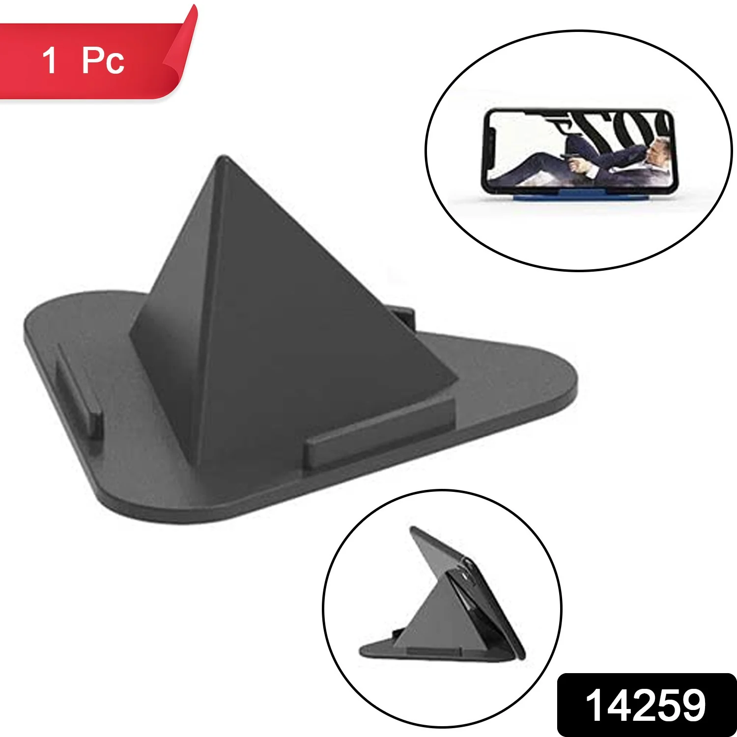 Black Pyramid Mobile Stand – 3 Adjustable Angles for Smartphones & Tablets - Image 2