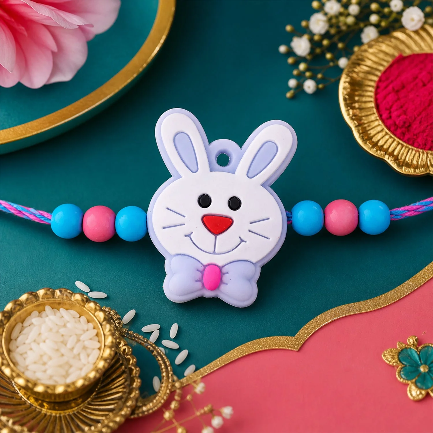 Rabbit Charm Kids Beaded Premium Traditional Designer Rakhi for Brother - Image 3