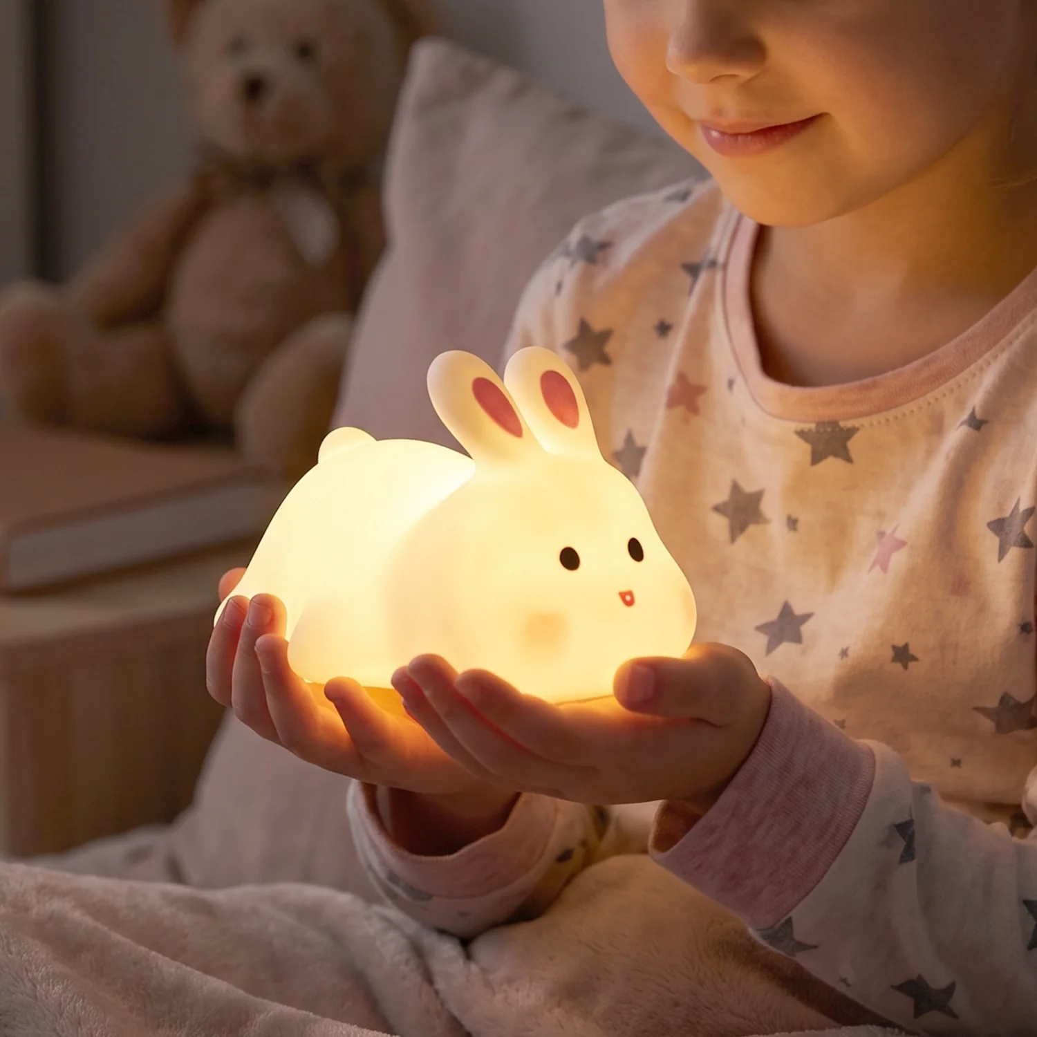 Rabbit LED Night Light, Cute Silicone Bunny Bedside Lamp for Kids (1 Pc) - Image 3