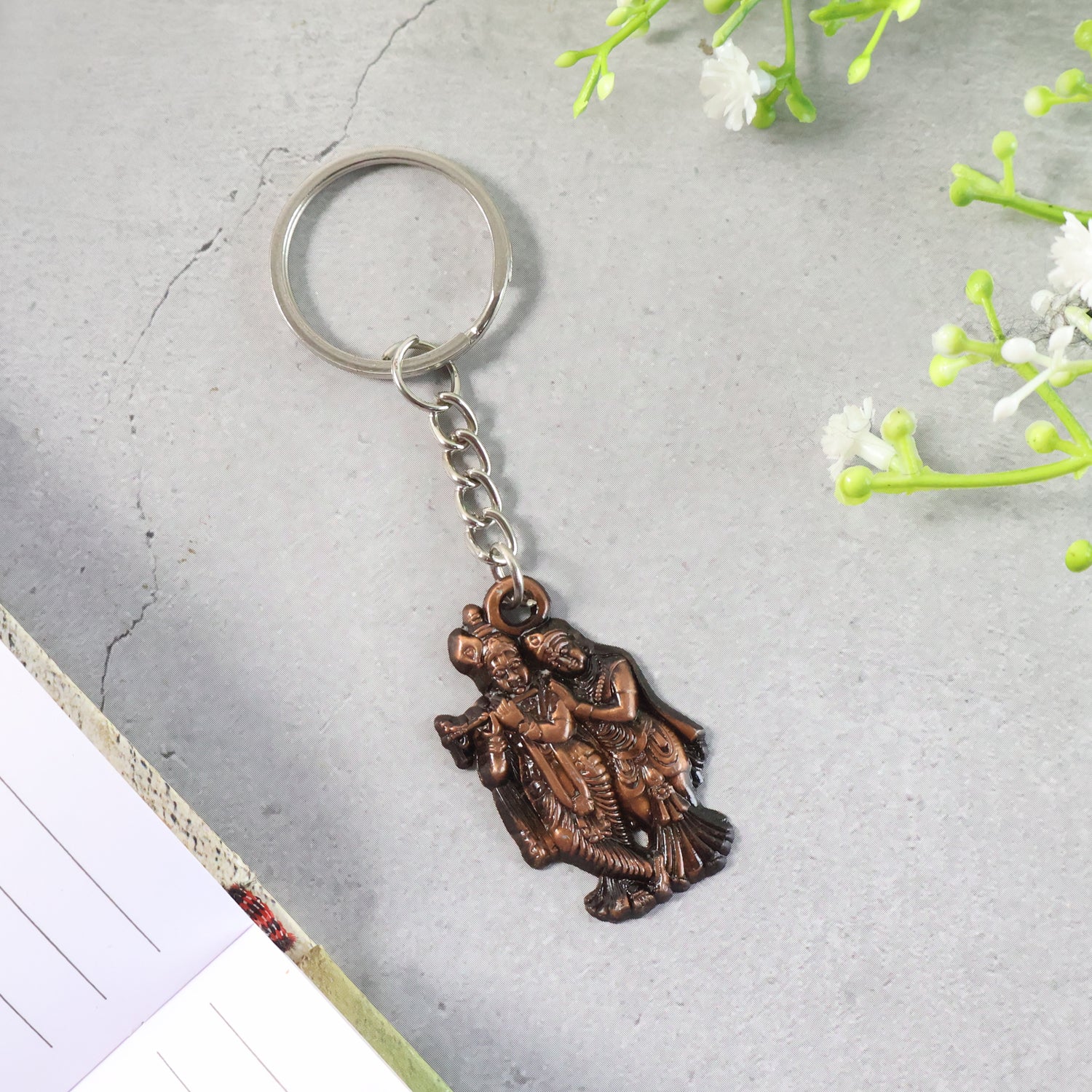 Radha Krishna Metal Keychain – Durable Spiritual Key Holder - Image 3