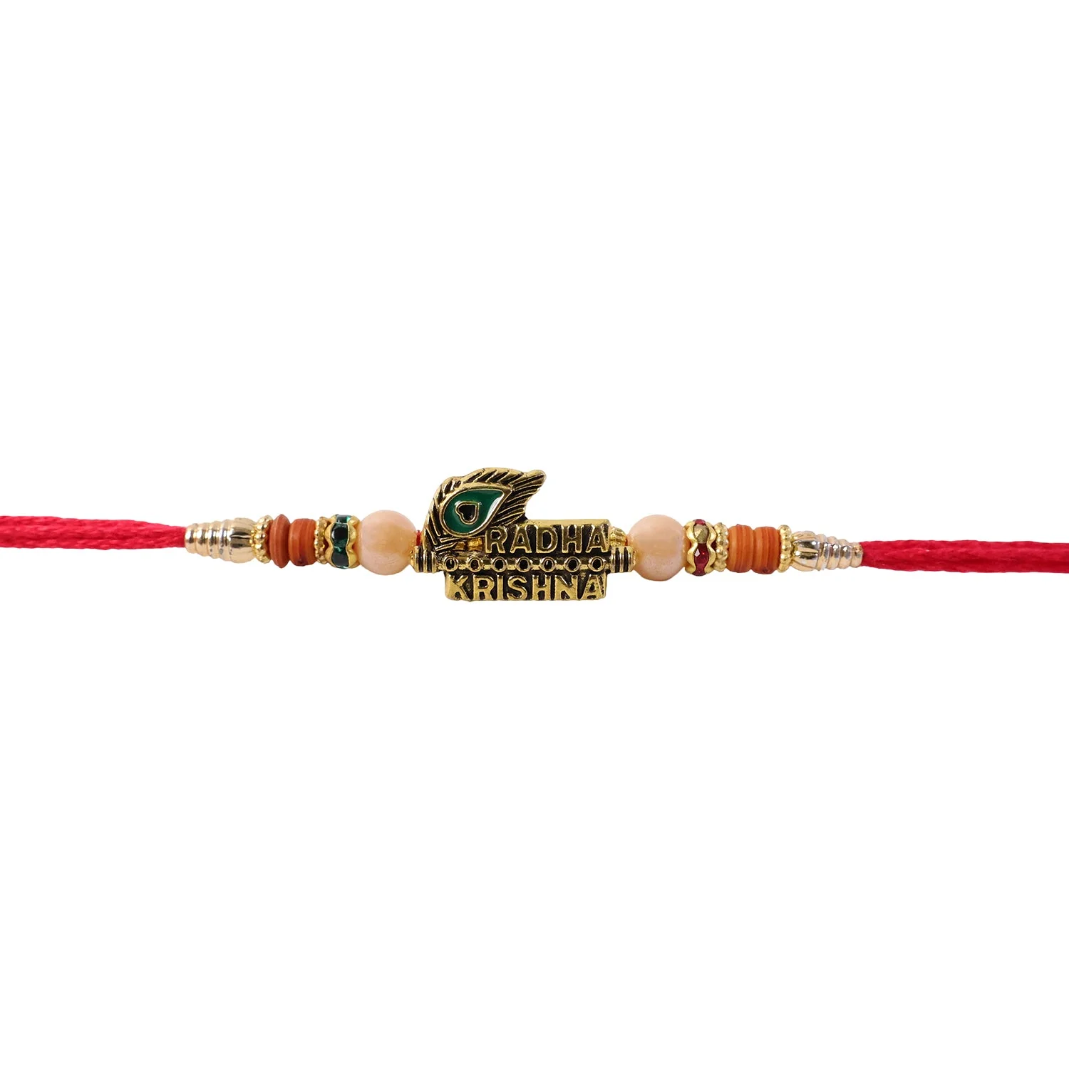Radha Krishna Peacock Feather Rakhi – Elegant Traditional Design for Brothers - Image 5