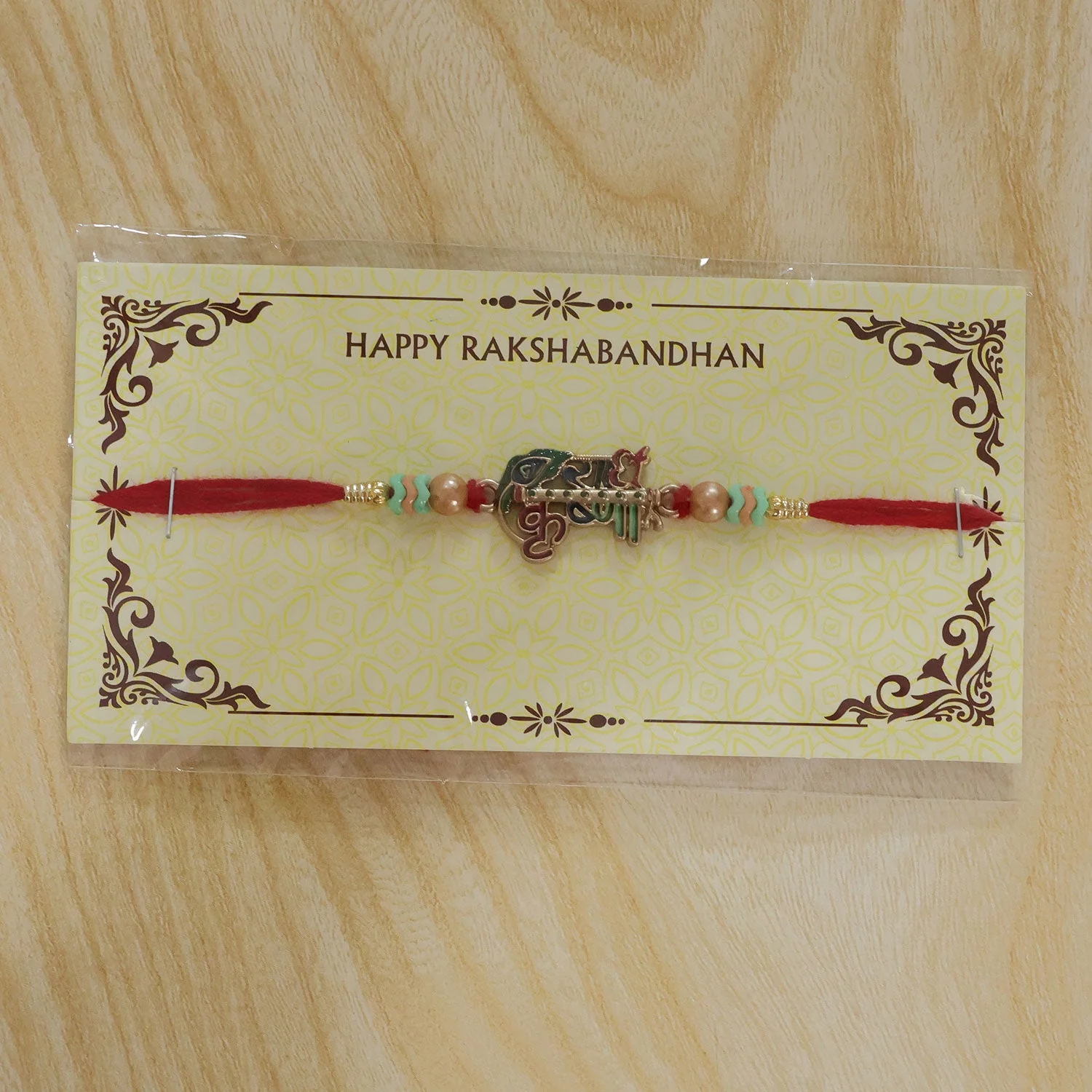 Radha Krishna Text Decorative Premium Beaded Designer Rakhi for Brother - Image 6