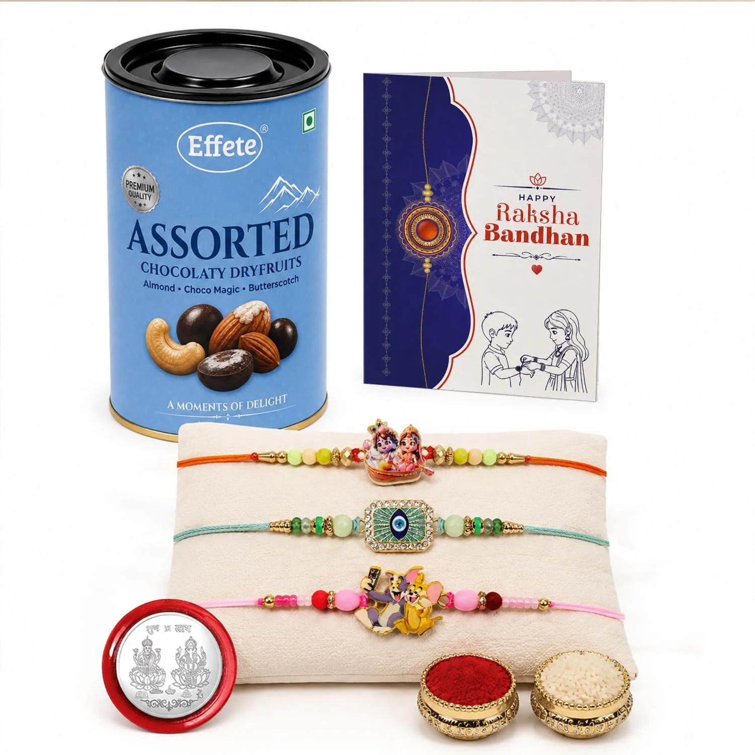 Radhe Krishna Rakhi Combo - Raksha Bandhan Gift with Assorted Choco 96gm, Pack of 7 - Image 5